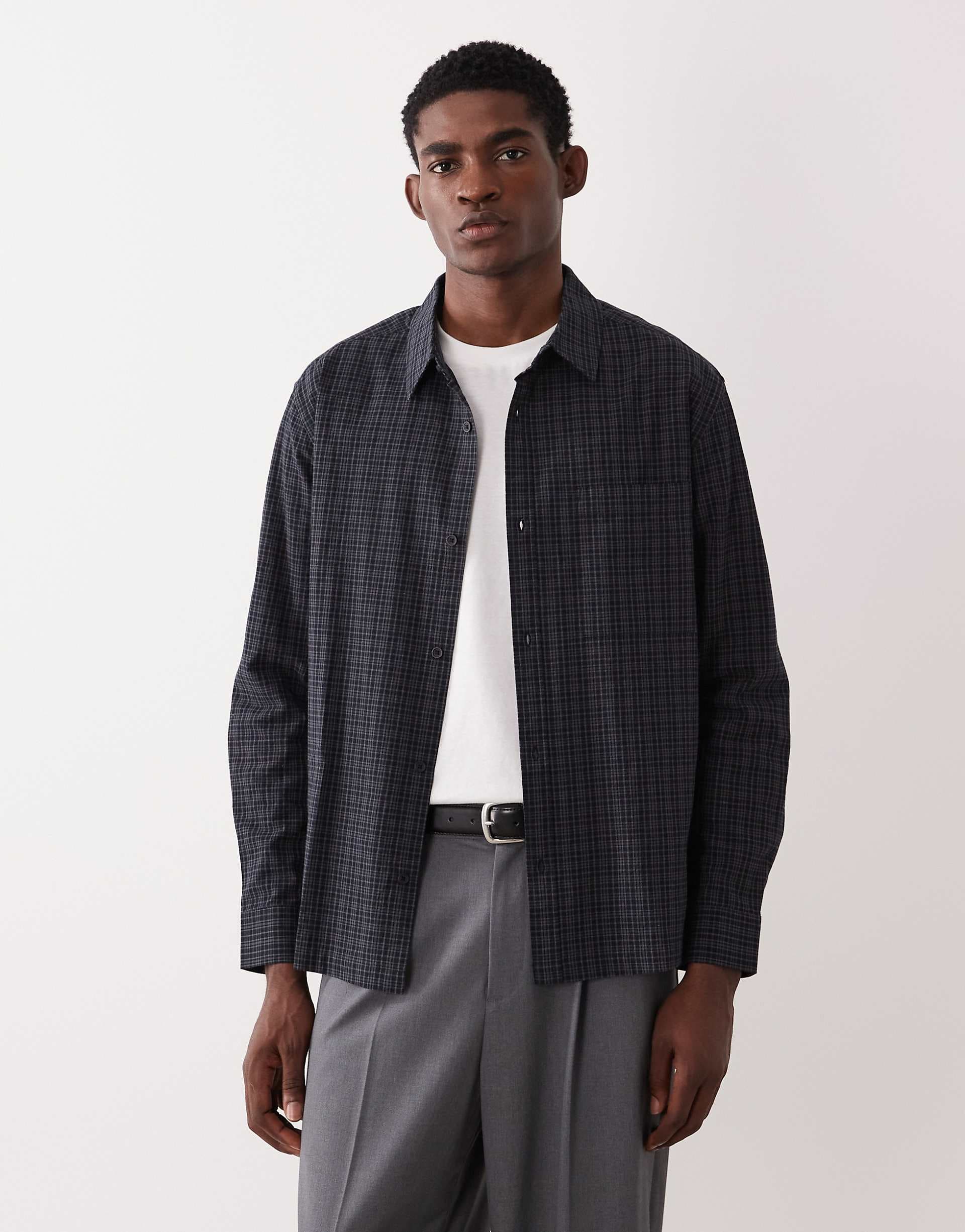 ASOS DESIGN relaxed plaid shirt in black