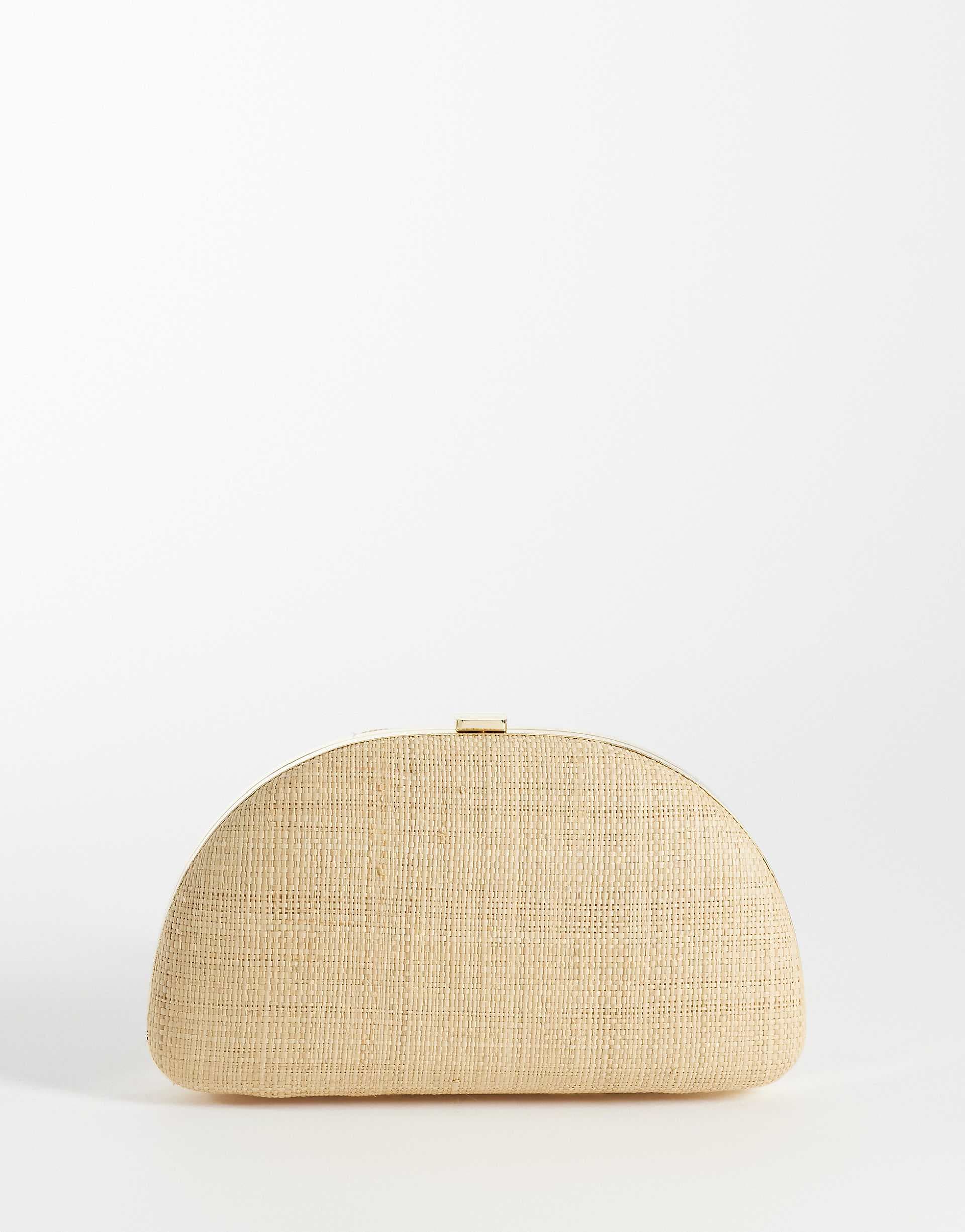 Mango woven clutch bag in beige