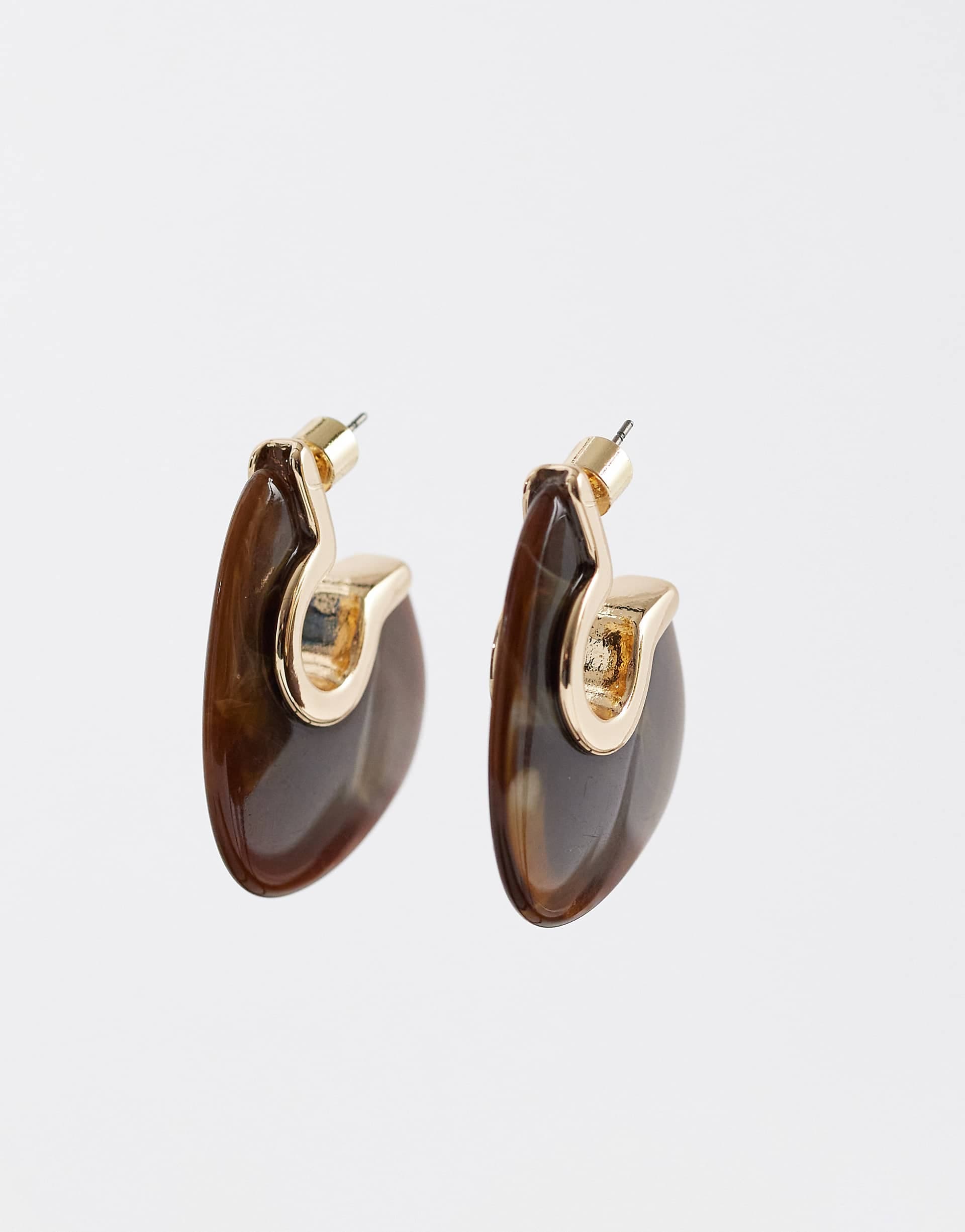 ASOS DESIGN half hoop earrings in brown resin and gold tone
