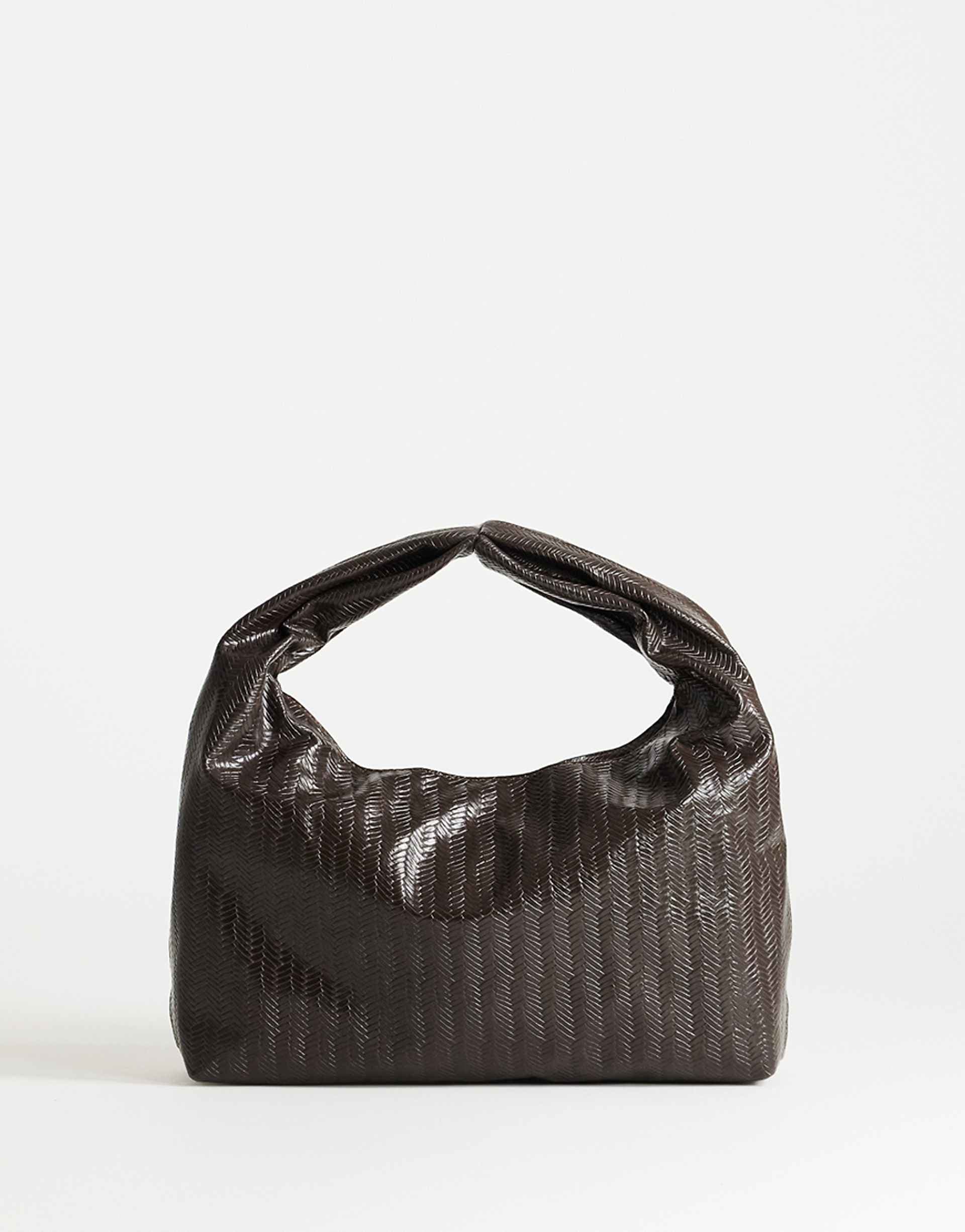 Topshop Savan woven small shoulder bag in chocolate