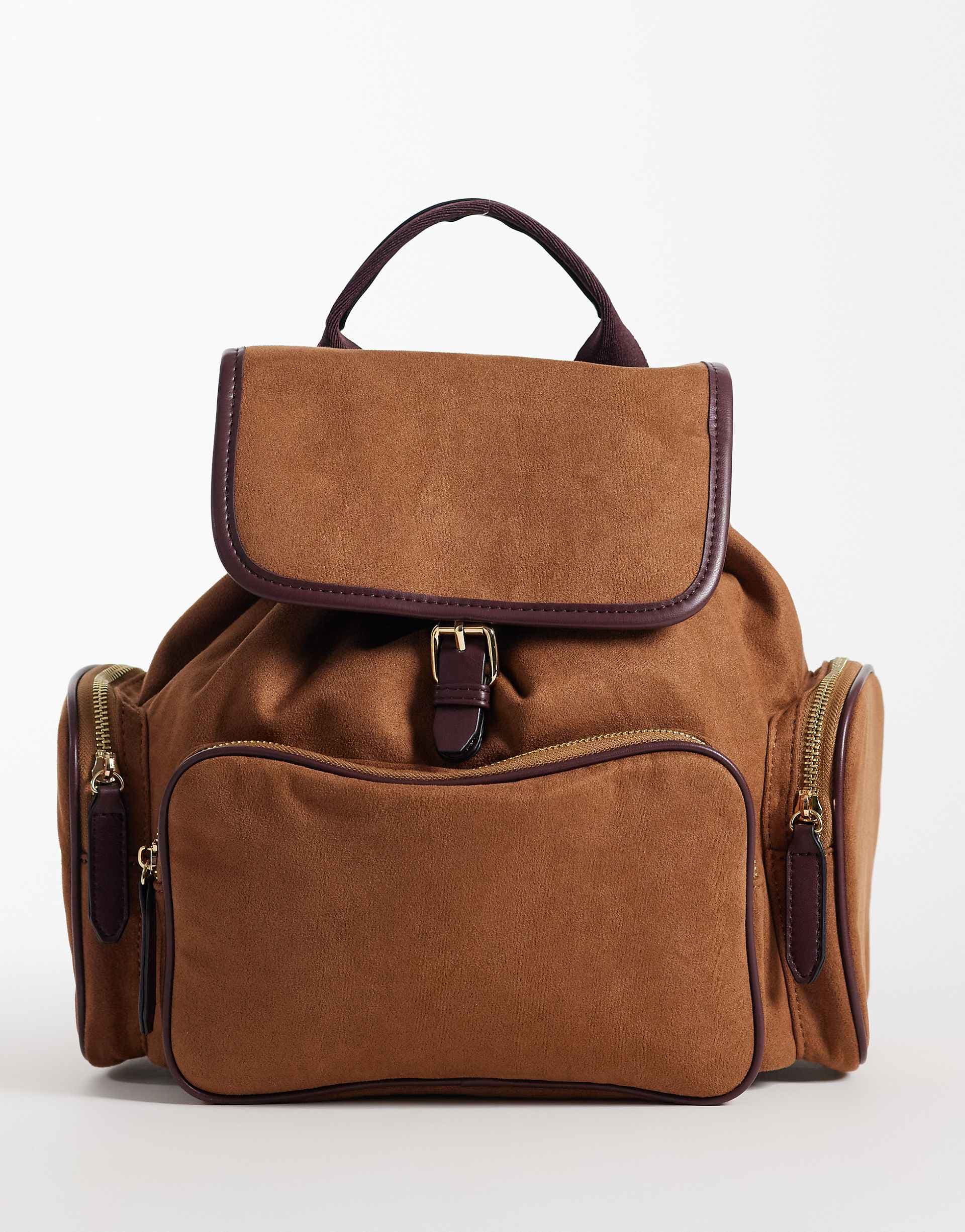 Accessorize multi pocket suedette backpack in camel