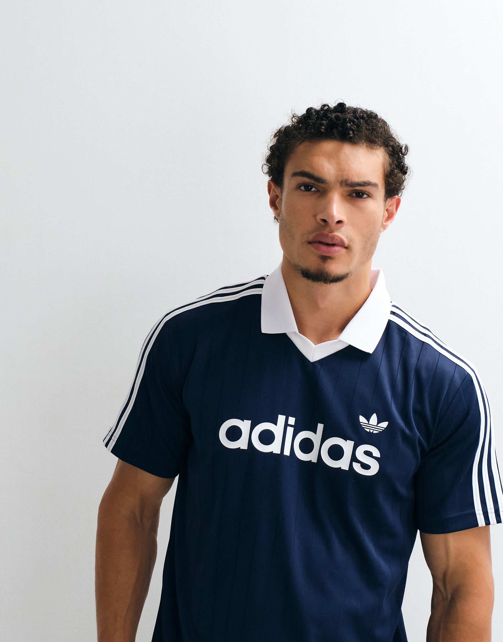 adidas Originals pinstripe jersey with collar in navy