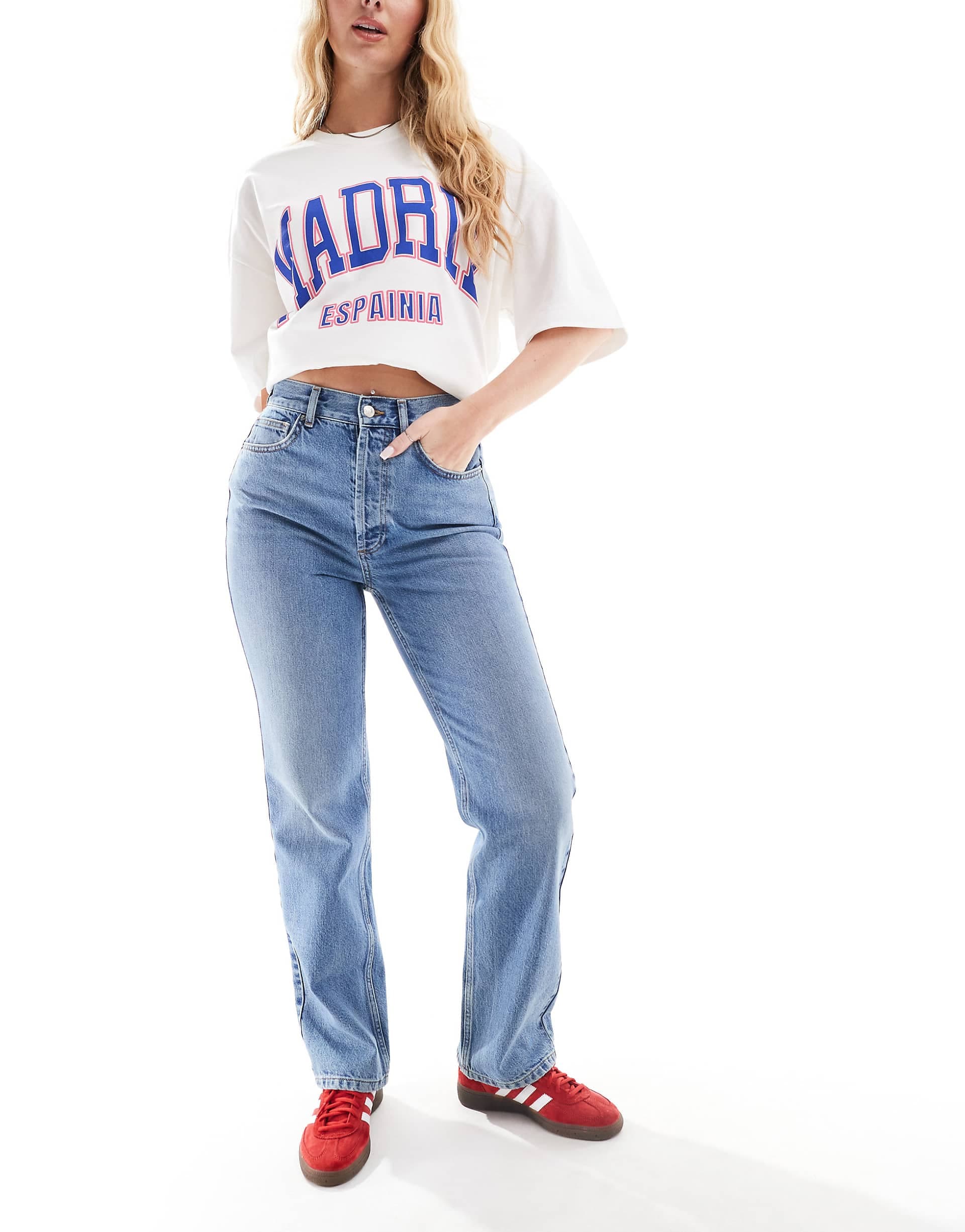 Topshop Hourglass Kort high rise straight jean in mid blue