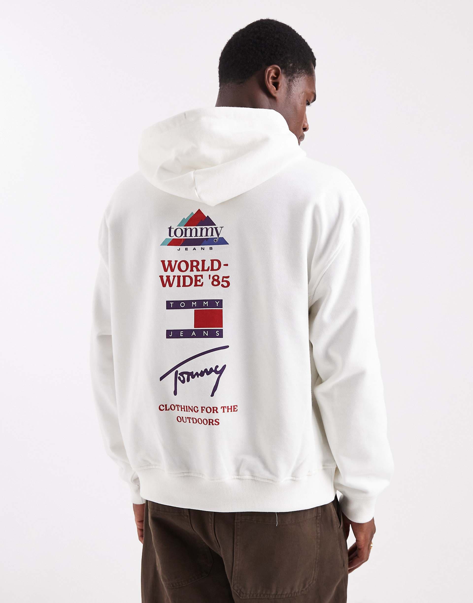 Tommy Jeans chest flag logo hoodie in ecru
