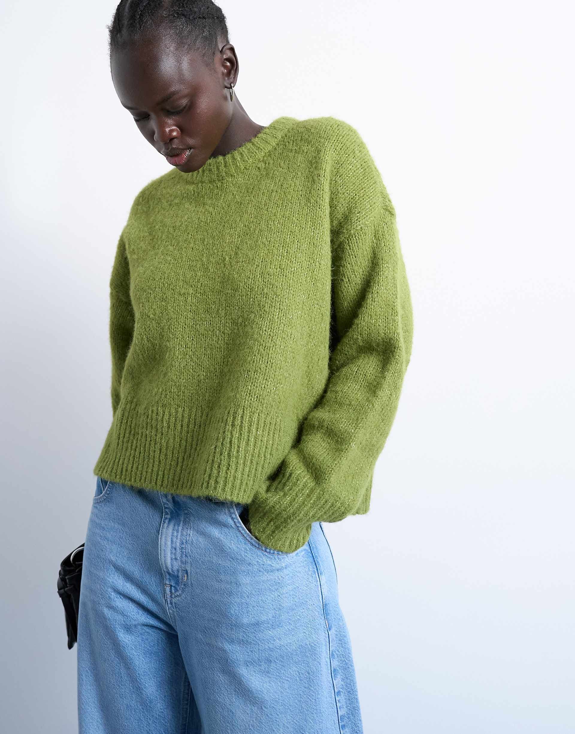 Topshop knit wool blend fluffy ultimate sweater in green