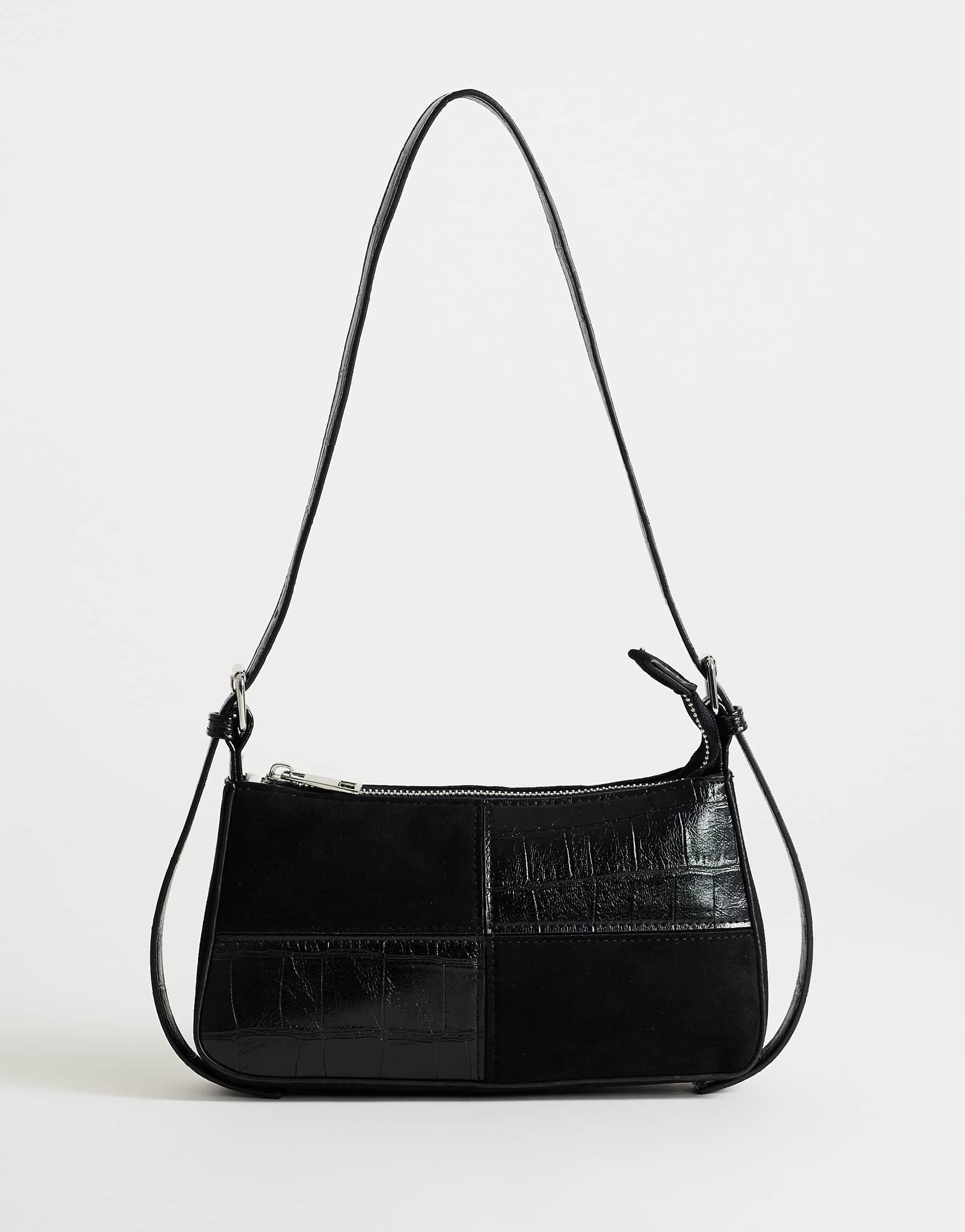 Topshop Sherry small patchwork shoulder bag in black