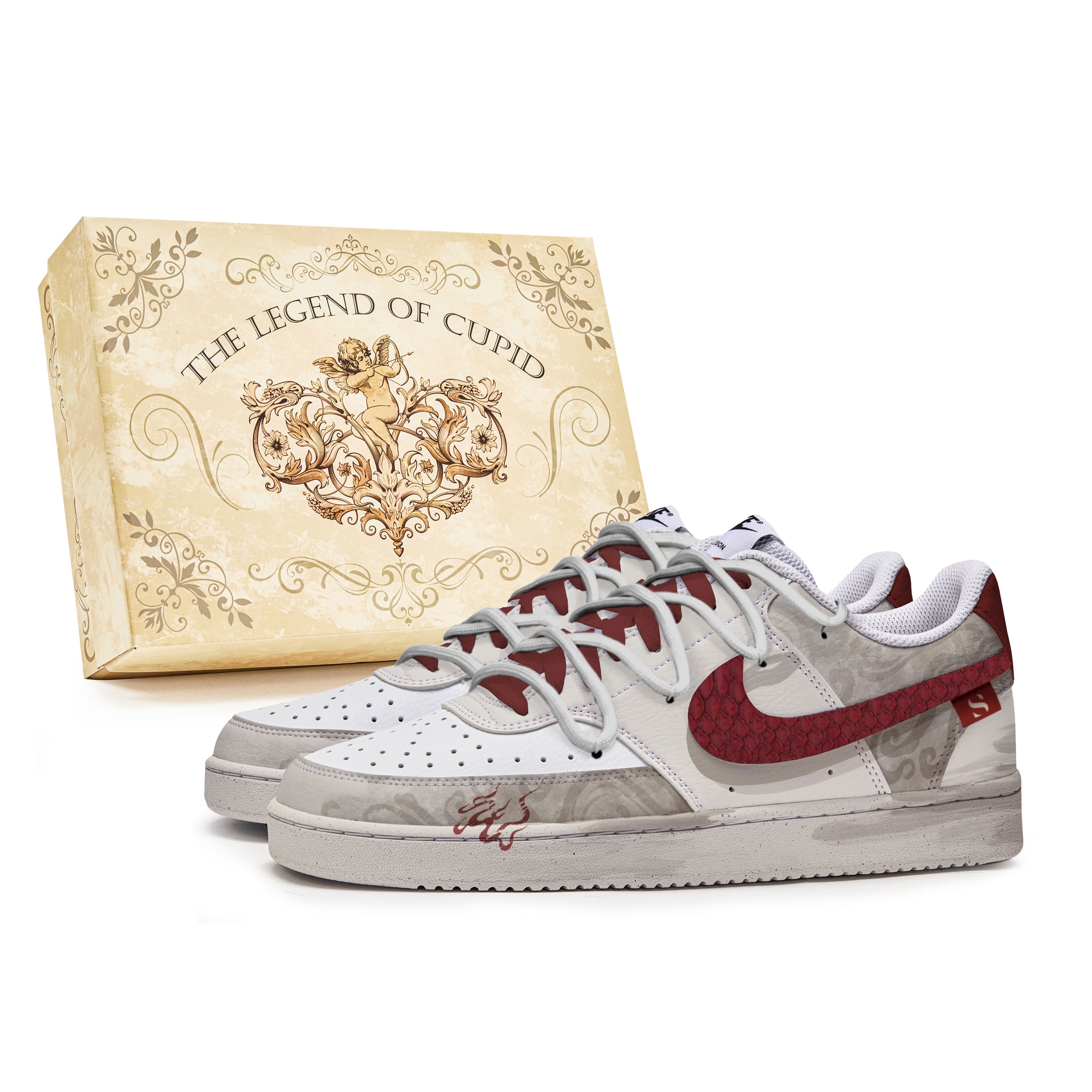 Nike Court Vision P.M.S Box Red Flame Snake Slip-Resistant Water-Resistant Low-Top Skateboard Shoes Men's Brown White