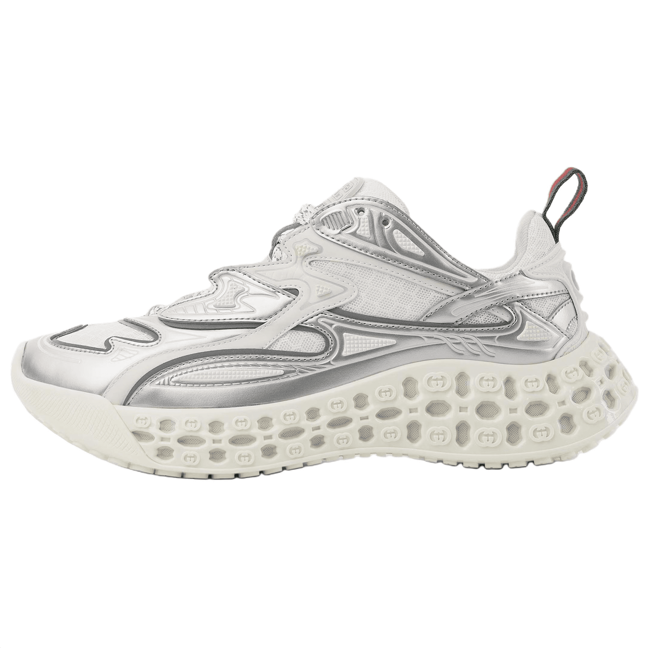 GUCCI Cub3d Mesh Round Toe Lace-Up Low-Top Casual Shoes Women's Silver