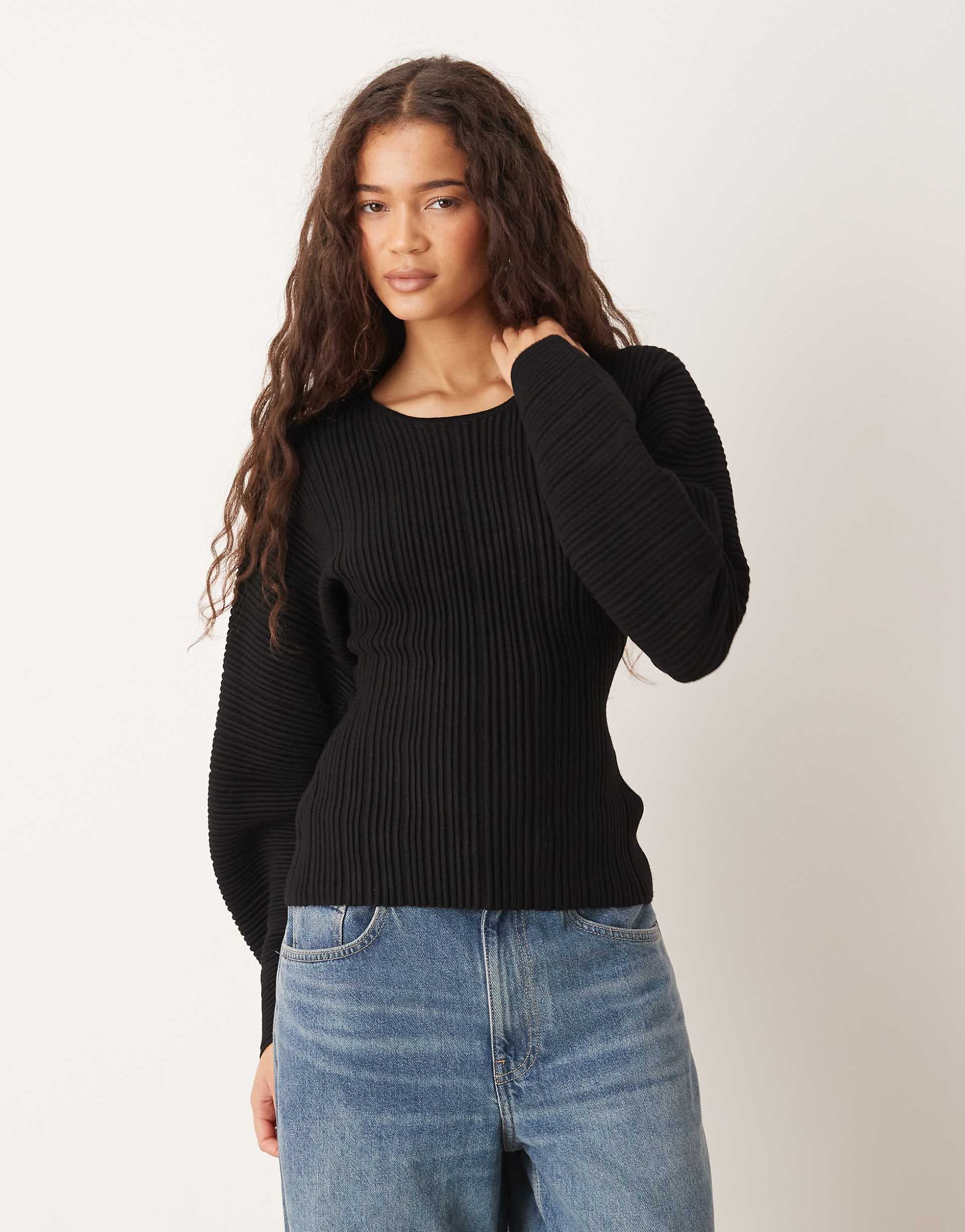 Gina Tricot knit sculpted top in black