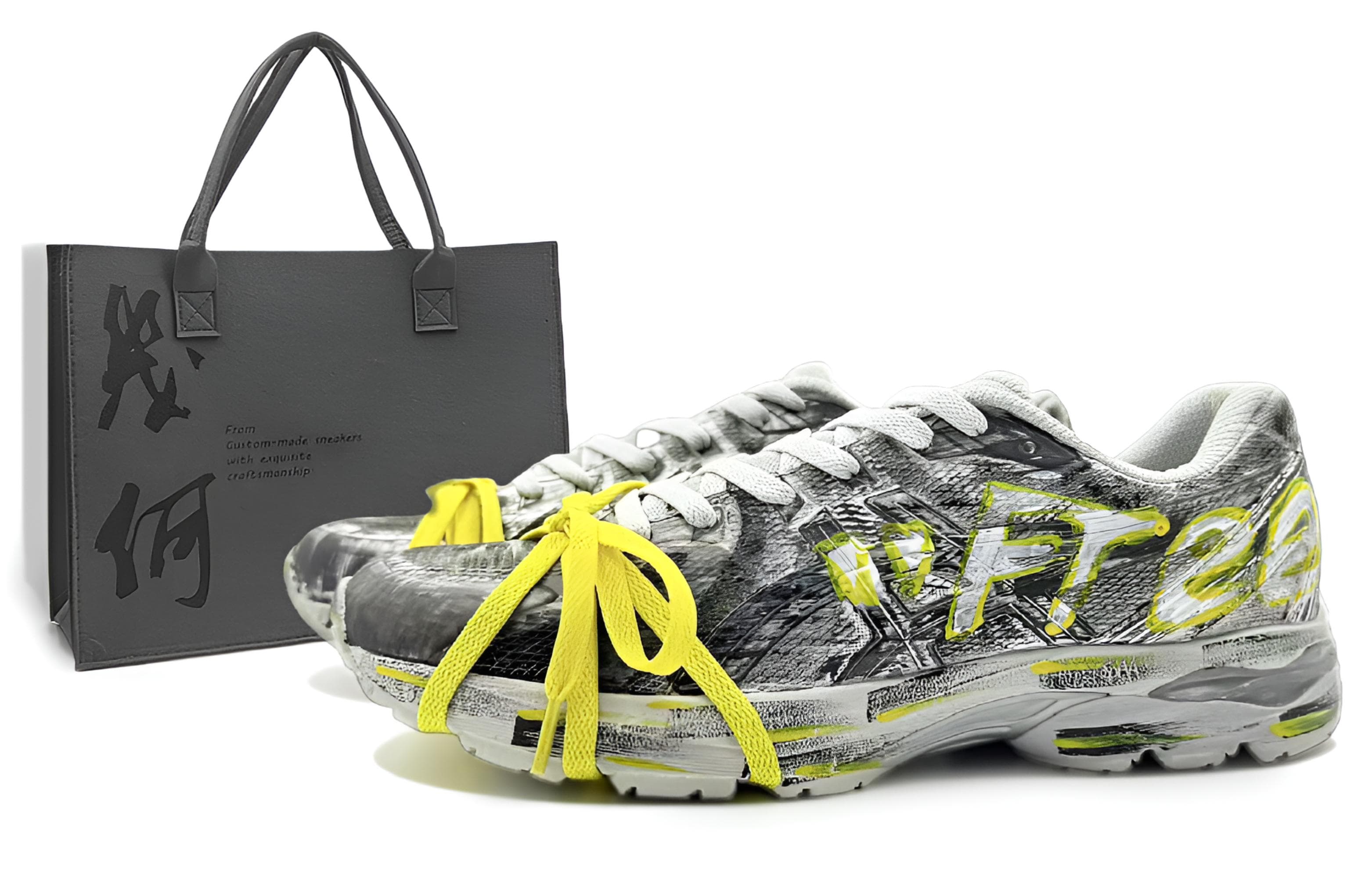 Custom Sneakers ASICS Gel-Flux CN 'Chaobu Club' Graffiti Personality Platform Fashion Special Gift Bag Cushioned Wear-Resistant Breathable Bounce Low-Top Casual City Commuter Running Shoes Men's Black-Grey-Yellow
