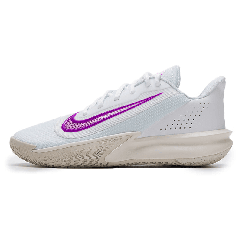 Nike Precision 7 Breathable Low Top Basketball Shoes Men's White Purple