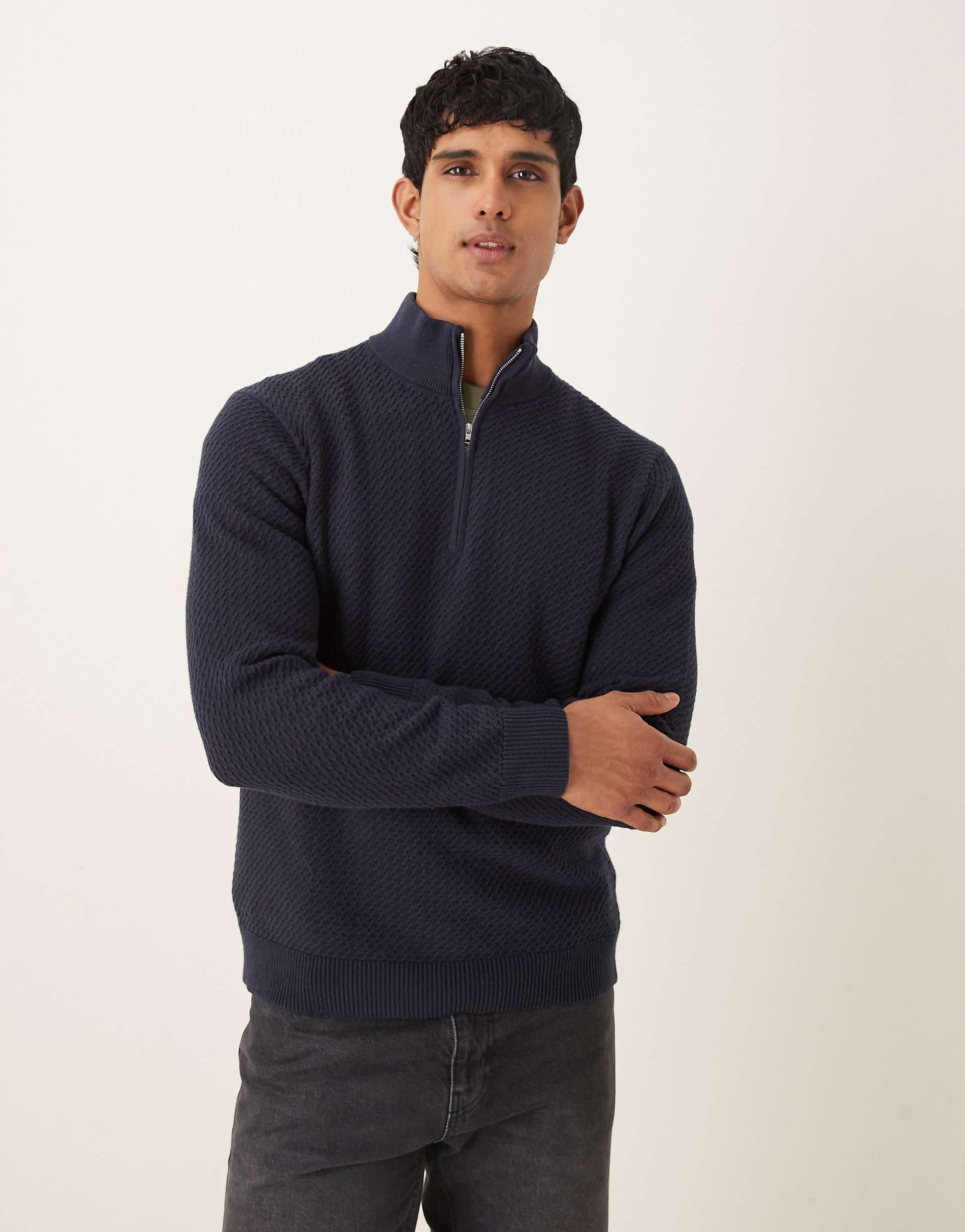 Abercrombie & Fitch quarter zip sweater in navy
