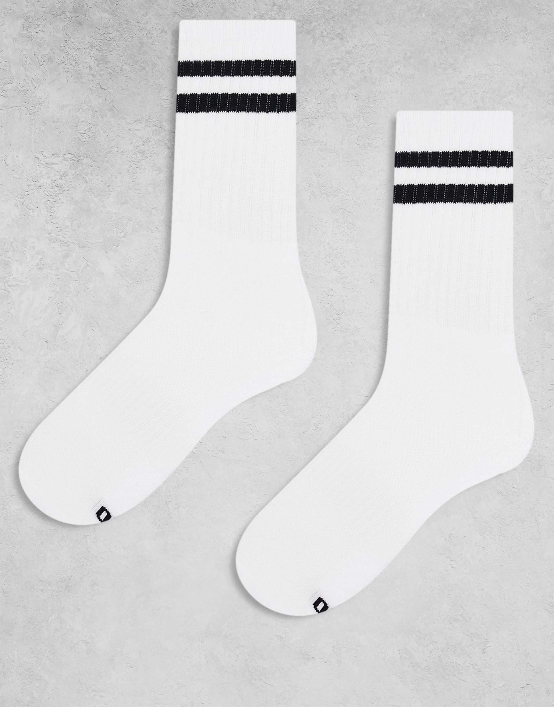 ONLY & SONS 2 pack socks in white with black stripes