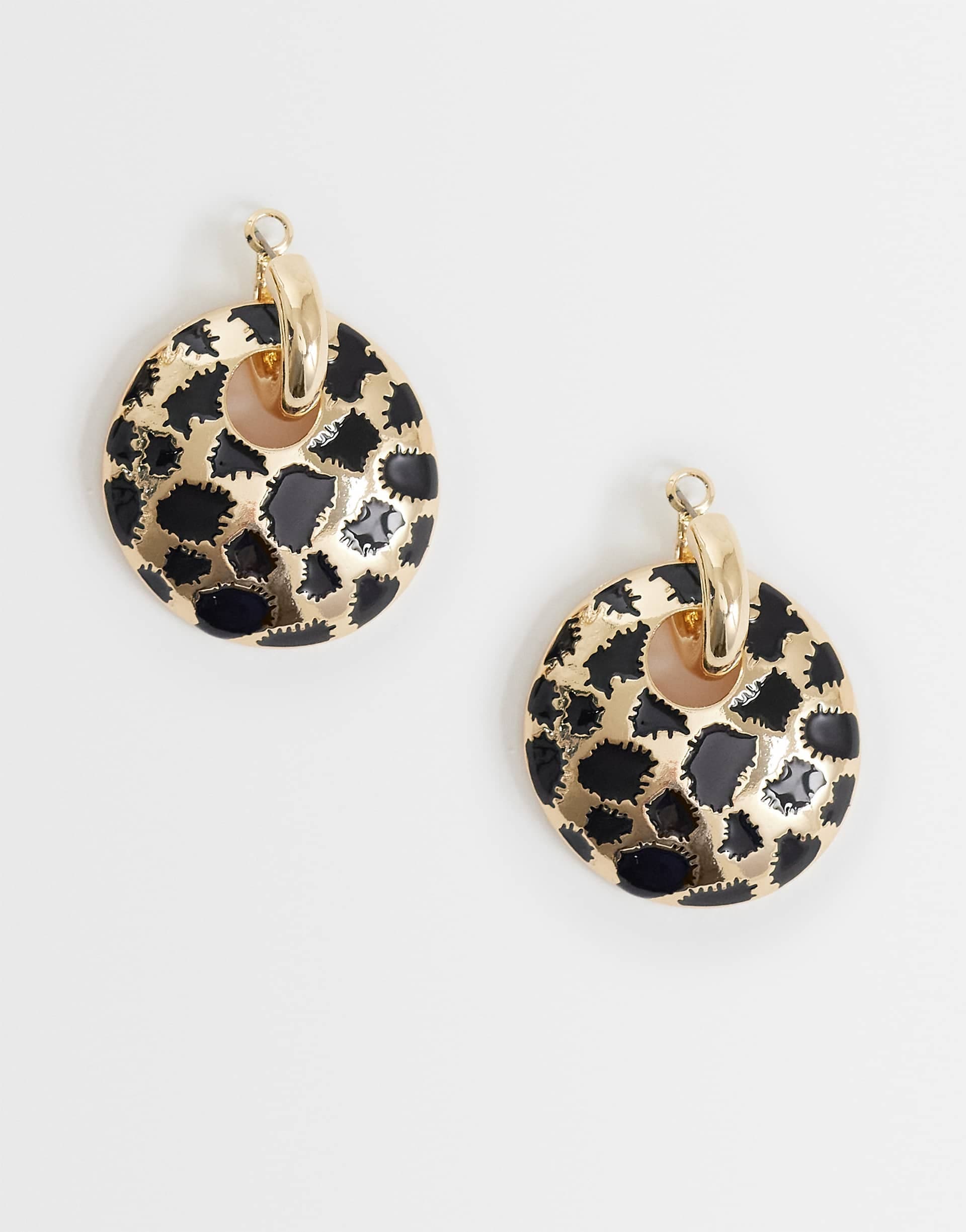 ASOS DESIGN hoop earrings with abstract animal-print design in gold tone
