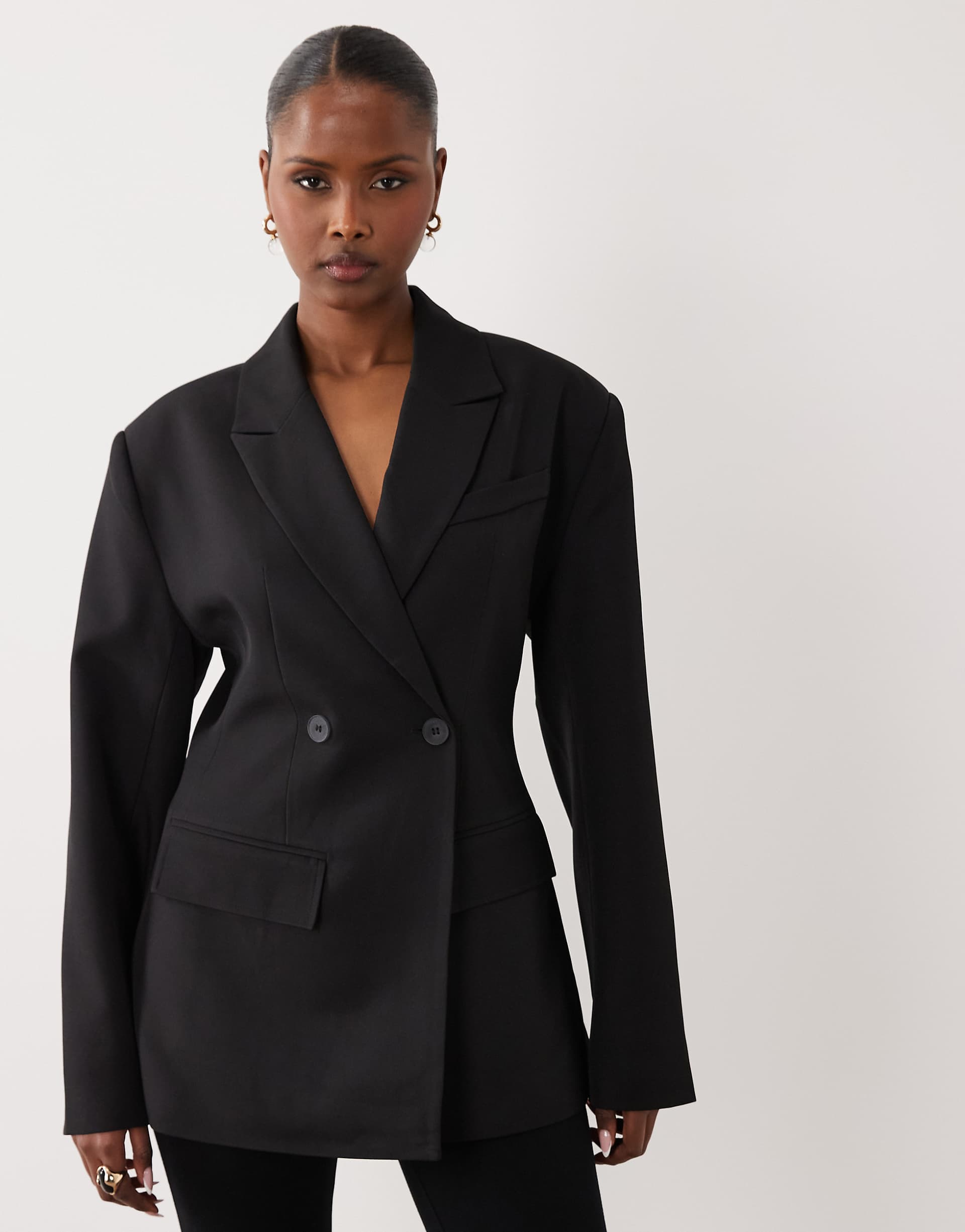 Gina Tricot shaped blazer with padded shoulders in black