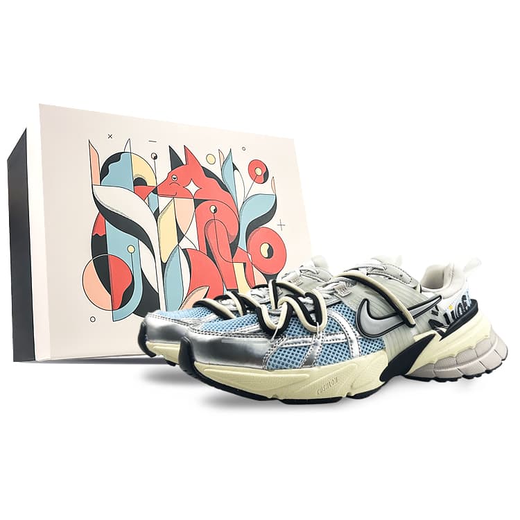 Nike V2K Run Cushioning Anti-Slip And Wear-Resistant Low-Top Running Shoes Men's Blue Gray