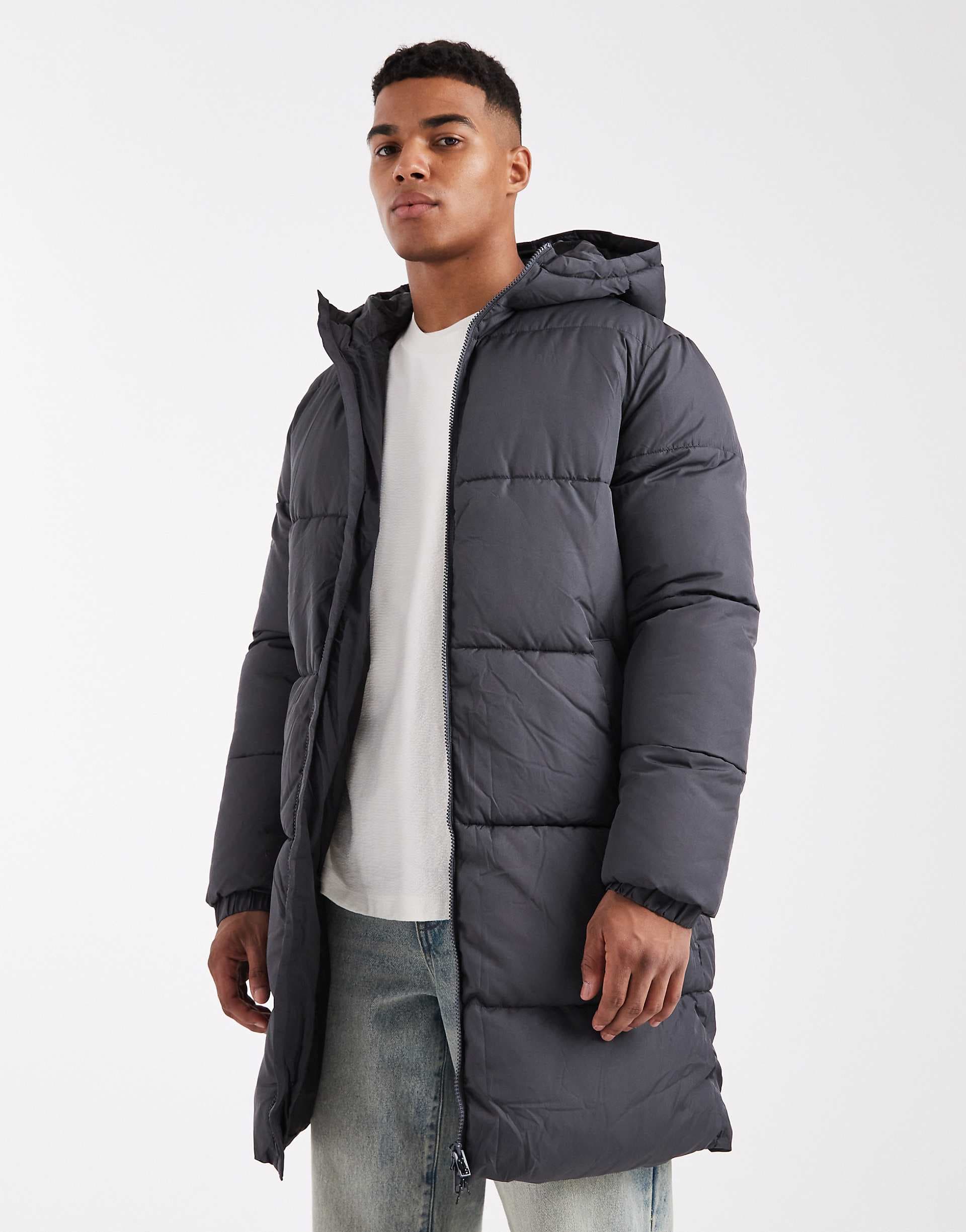JJ Rebel longline padded coat in dark gray