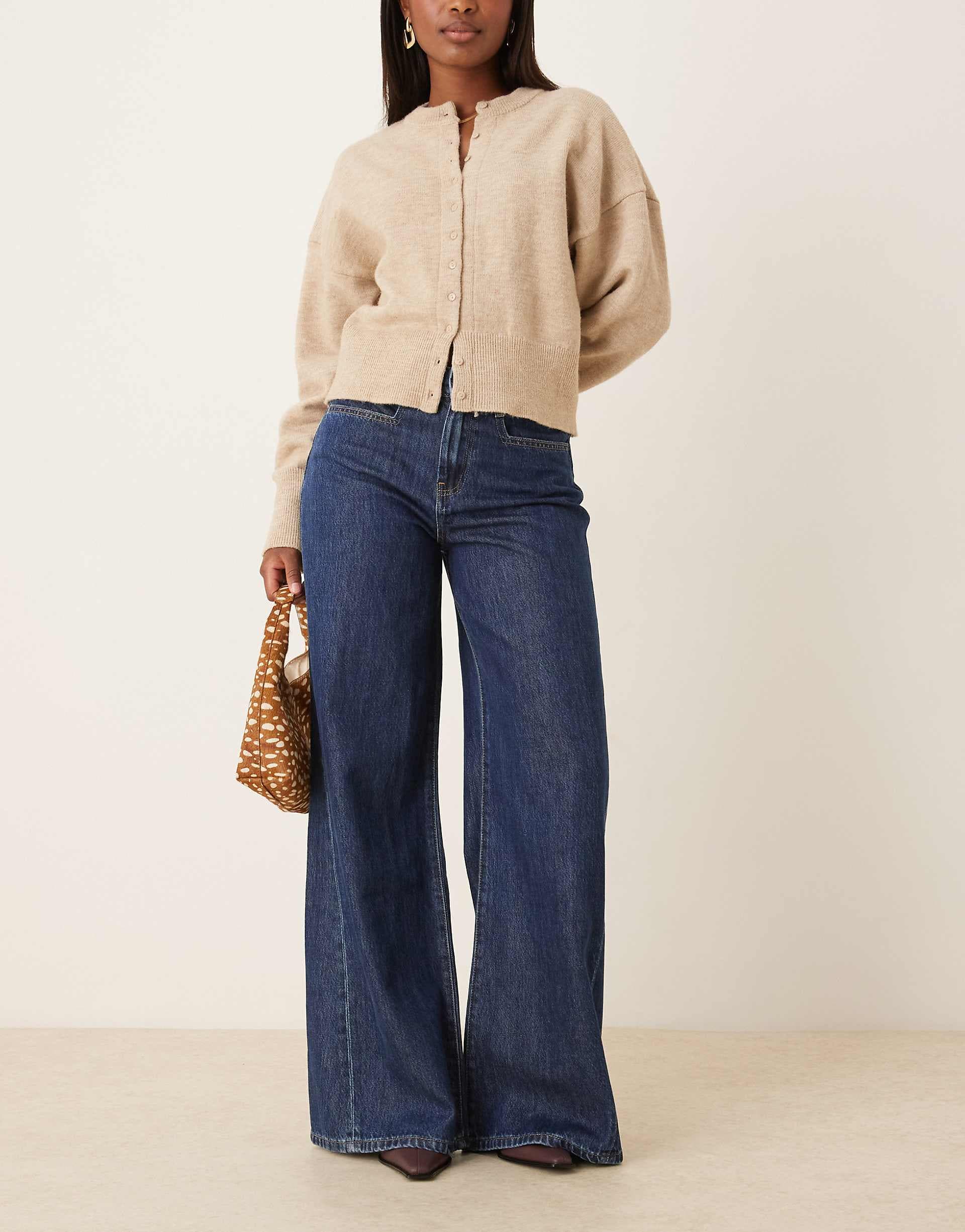 Gina Tricot wide leg flared palazzo jeans in indigo dark wash blue