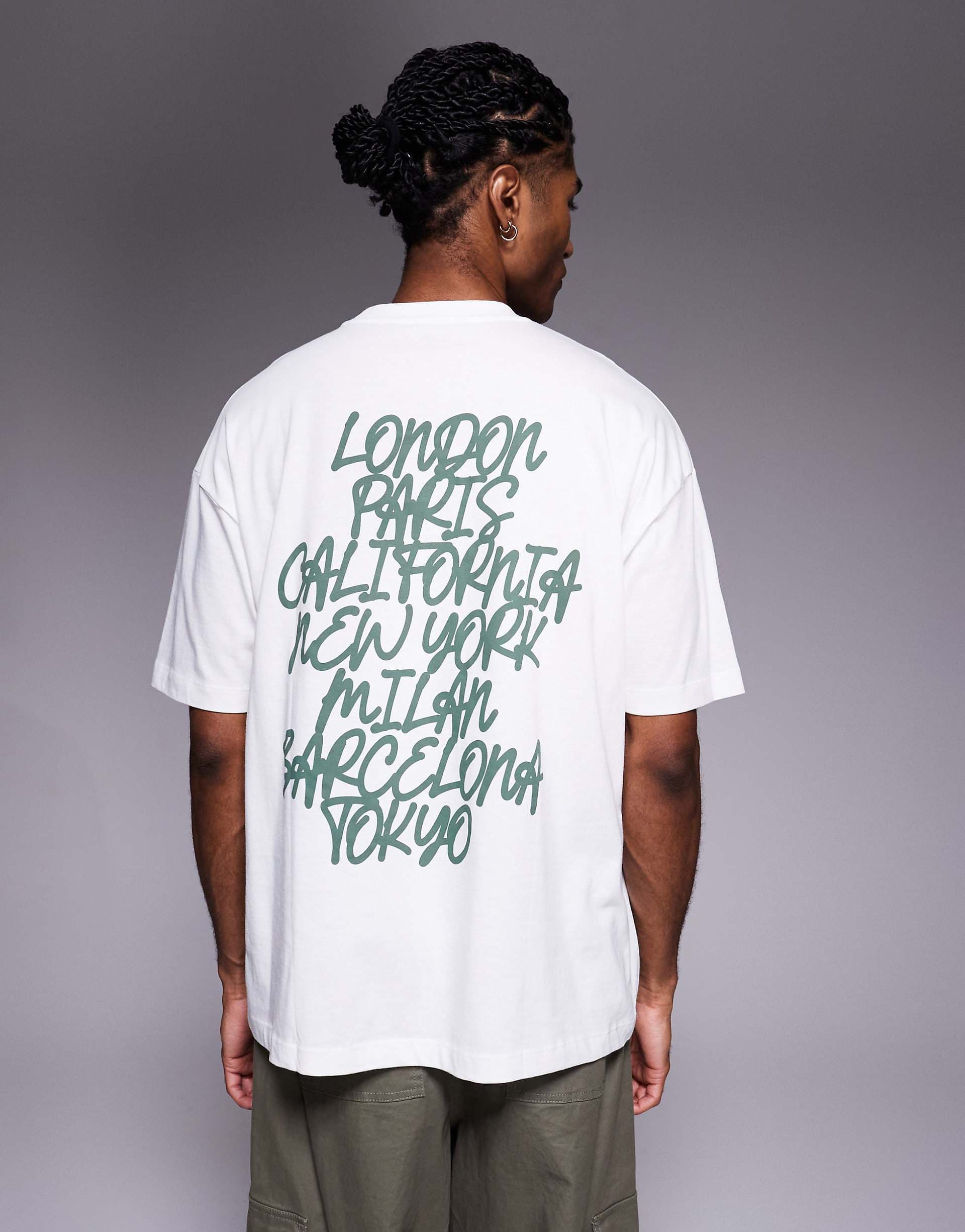ASOS DESIGN oversized t-shirt with puff city text graphic in white