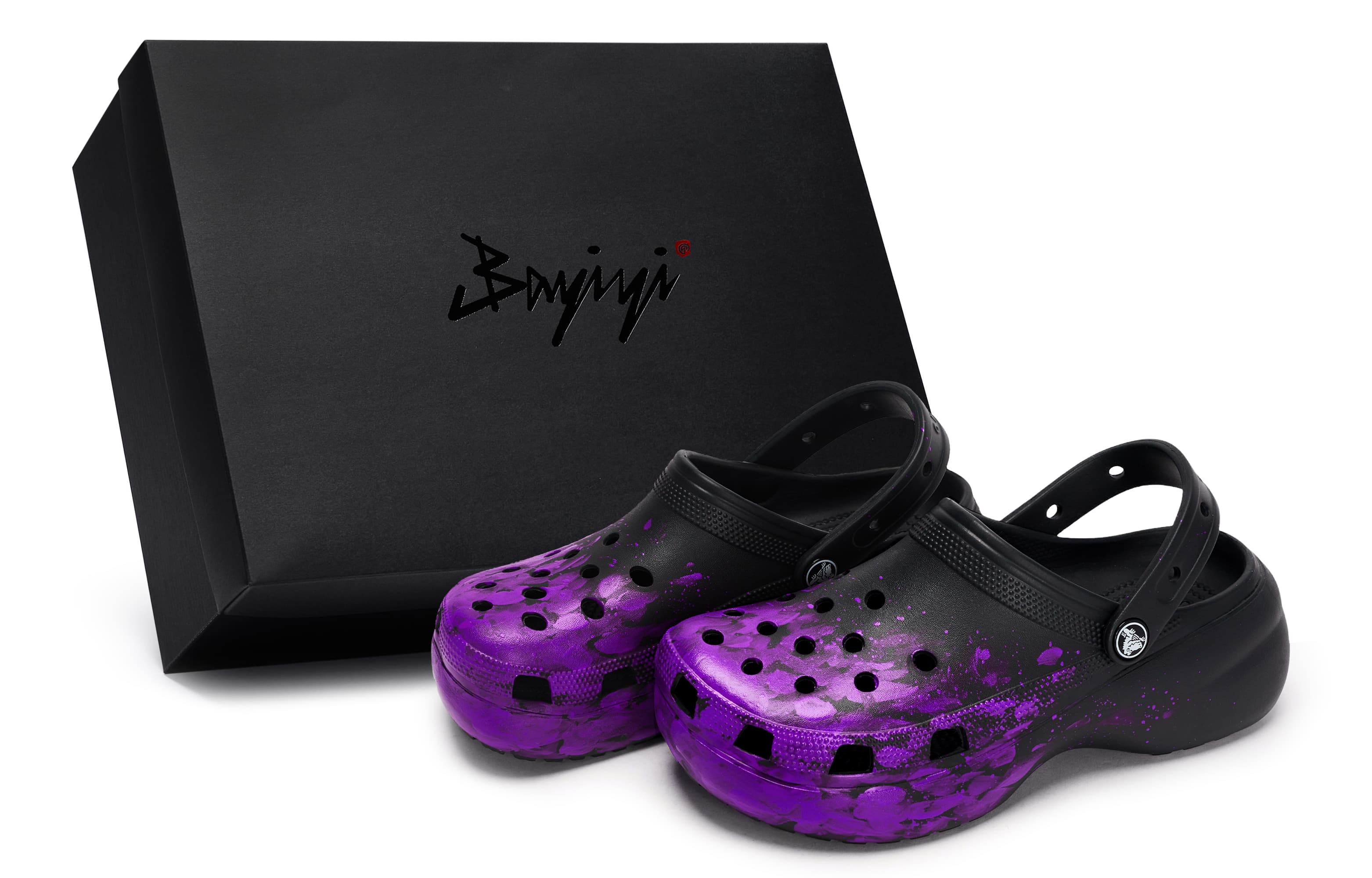 Custom Crocs 811 Manufacturing 'Phantom Live' Special Box High Street Splatter Future Tech 'Cloud-Like' Soft Clogs Unisex Black Purple