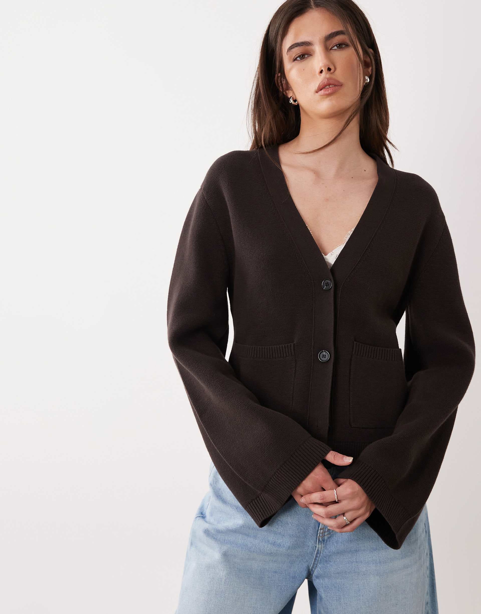 ARKET cinched waist cardigan in chocolate brown