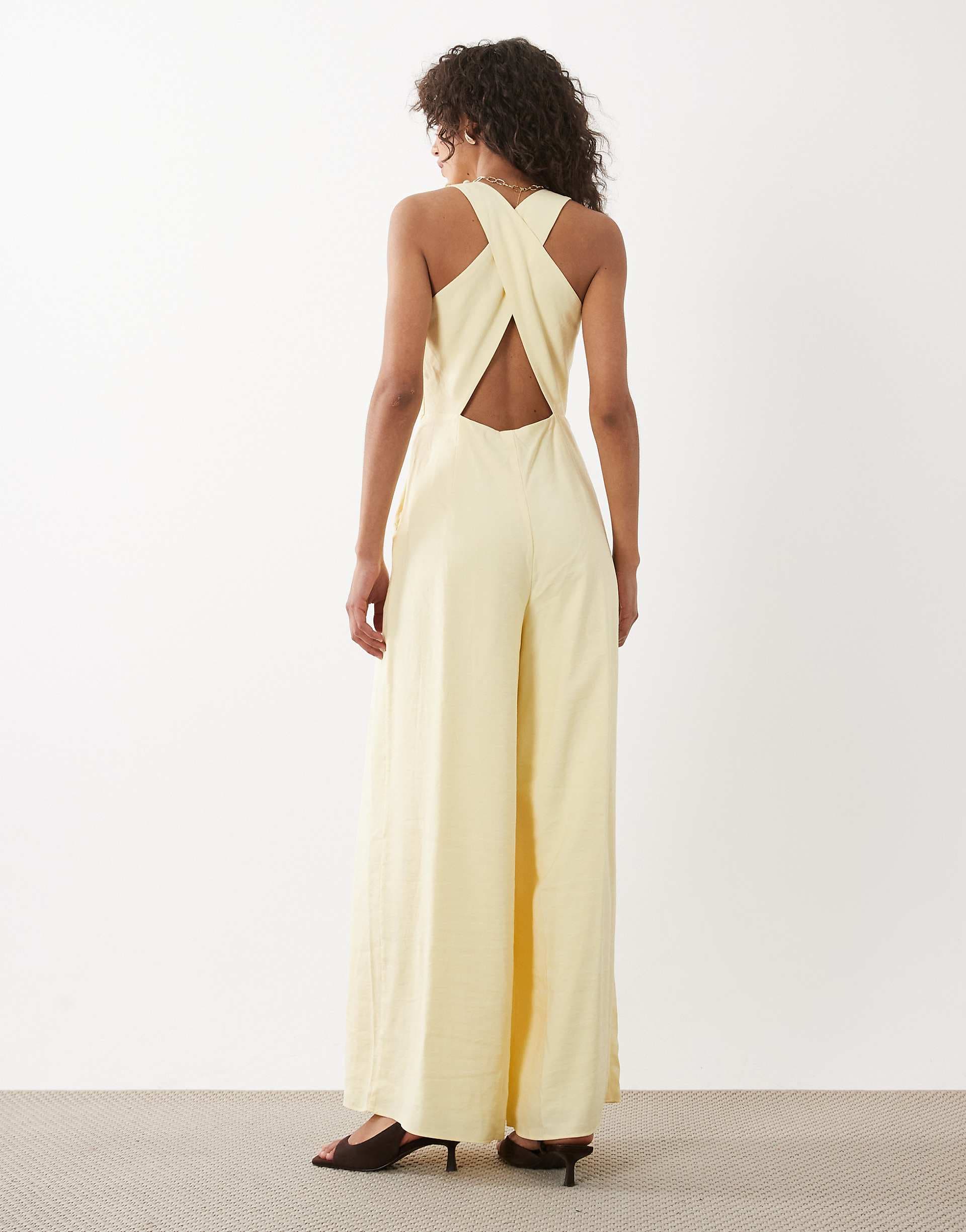 Nobodys Child Occasion Reign high neck cross back jumpsuit in yellow
