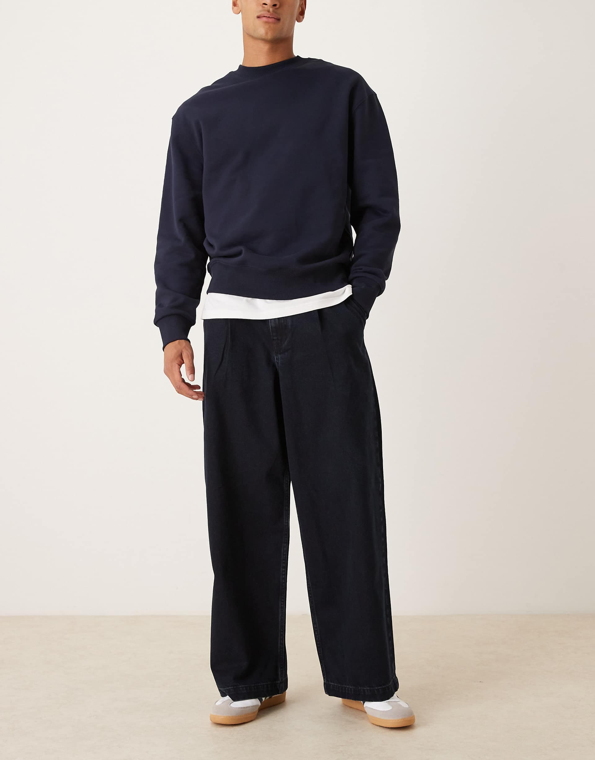 ASOS DESIGN extreme baggy pleated jeans in dark indigo