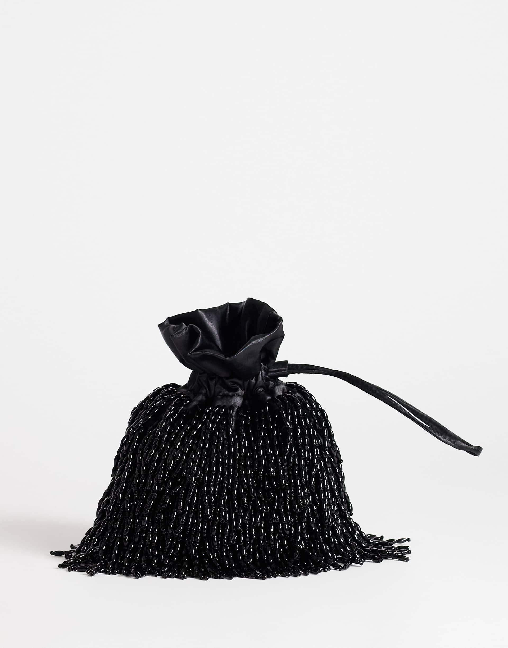 Topshop Josy beaded pouch grab bag in black