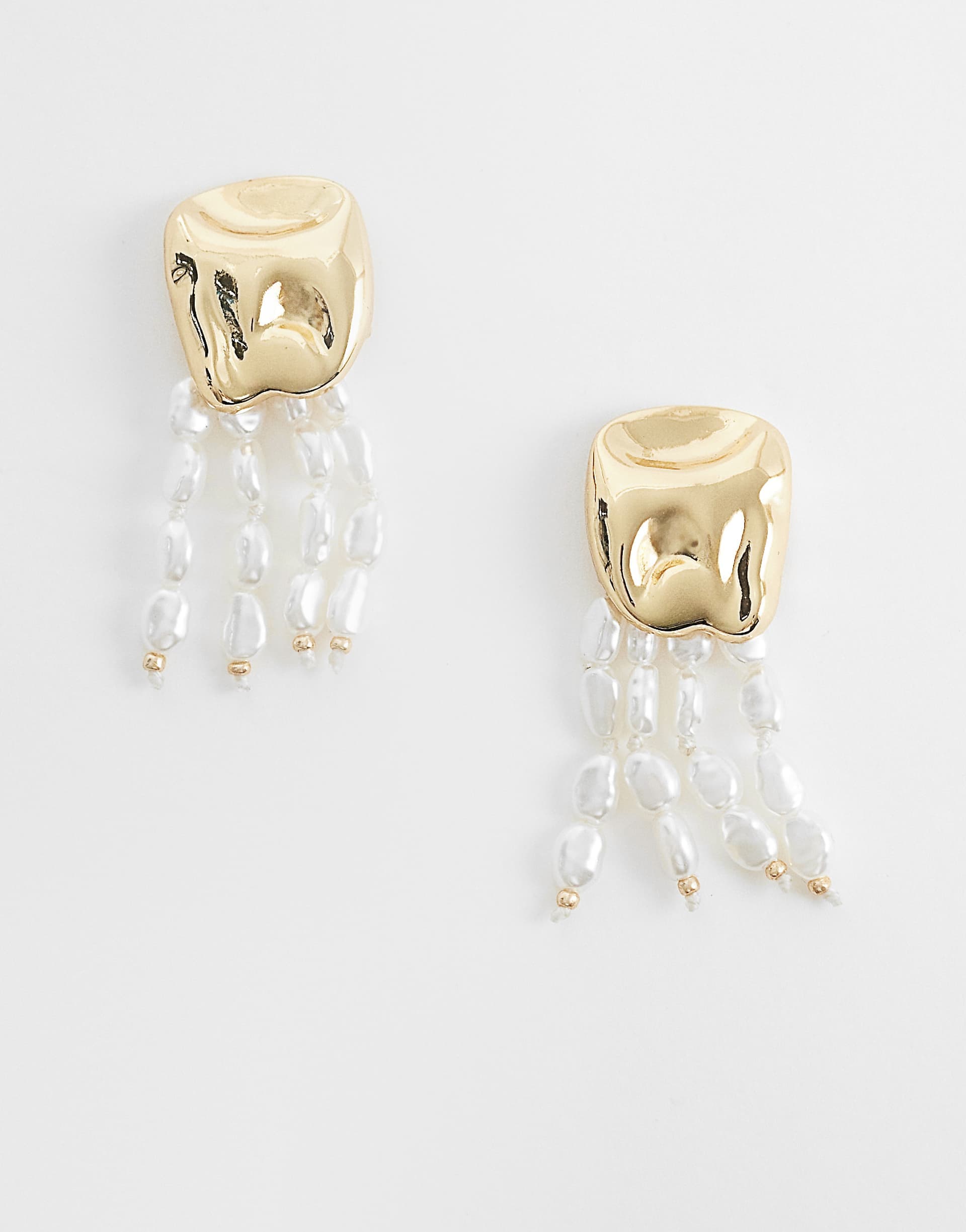 ASOS DESIGN faux pearl stud earrings with tassels in ivory