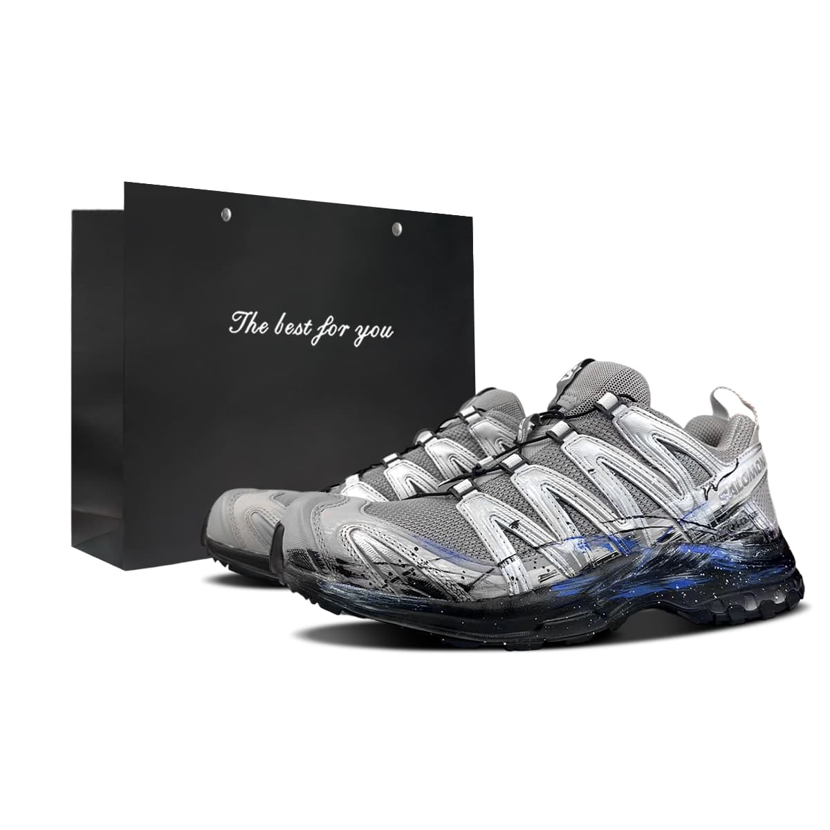 SALOMON Custom XA PRO 3D Eight Stone Shadow Nebula Special Gift Bag Low-Top Trail Running Shoes Unisex Gray Blue
