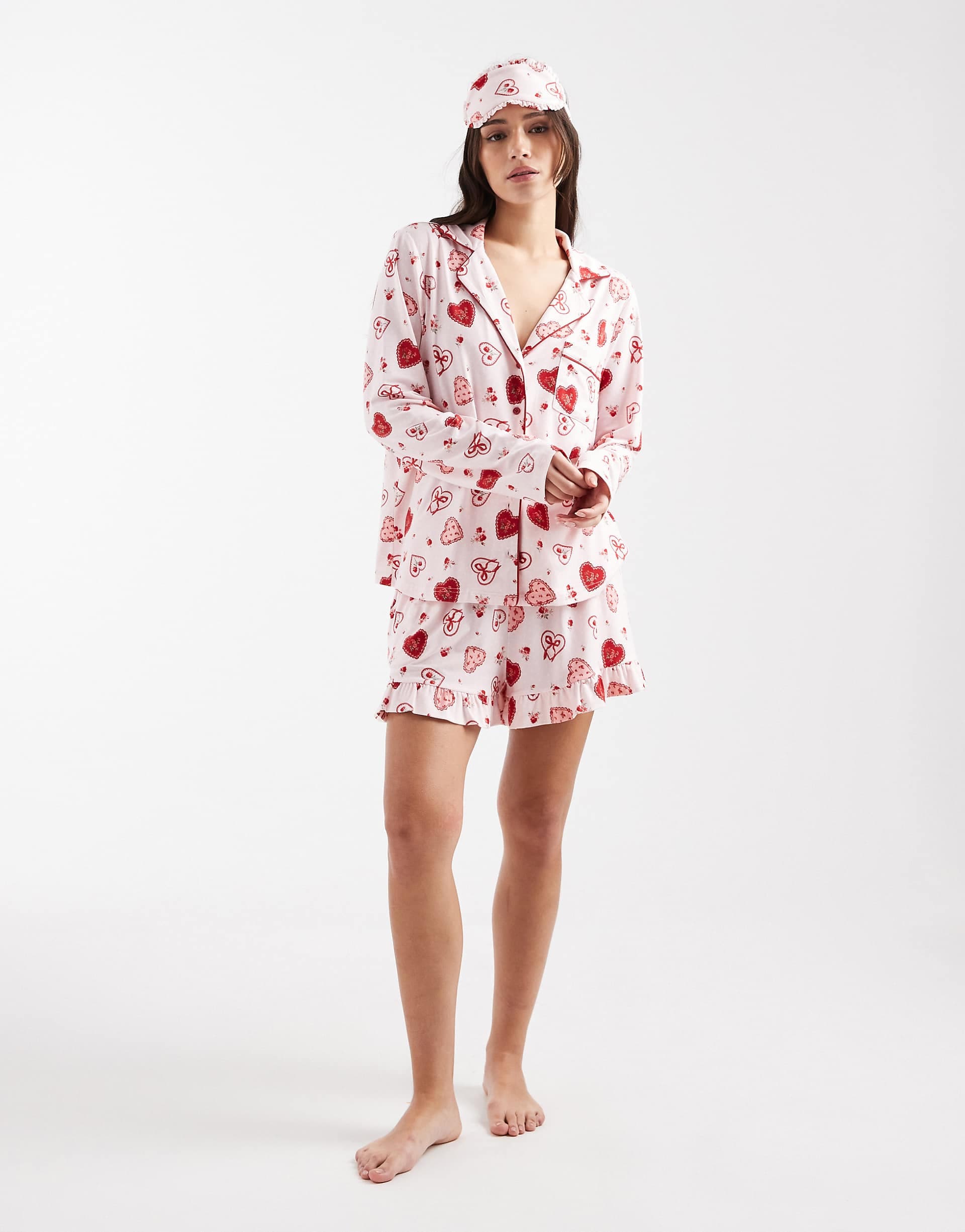 Miss Selfridge super soft heart print pajama set