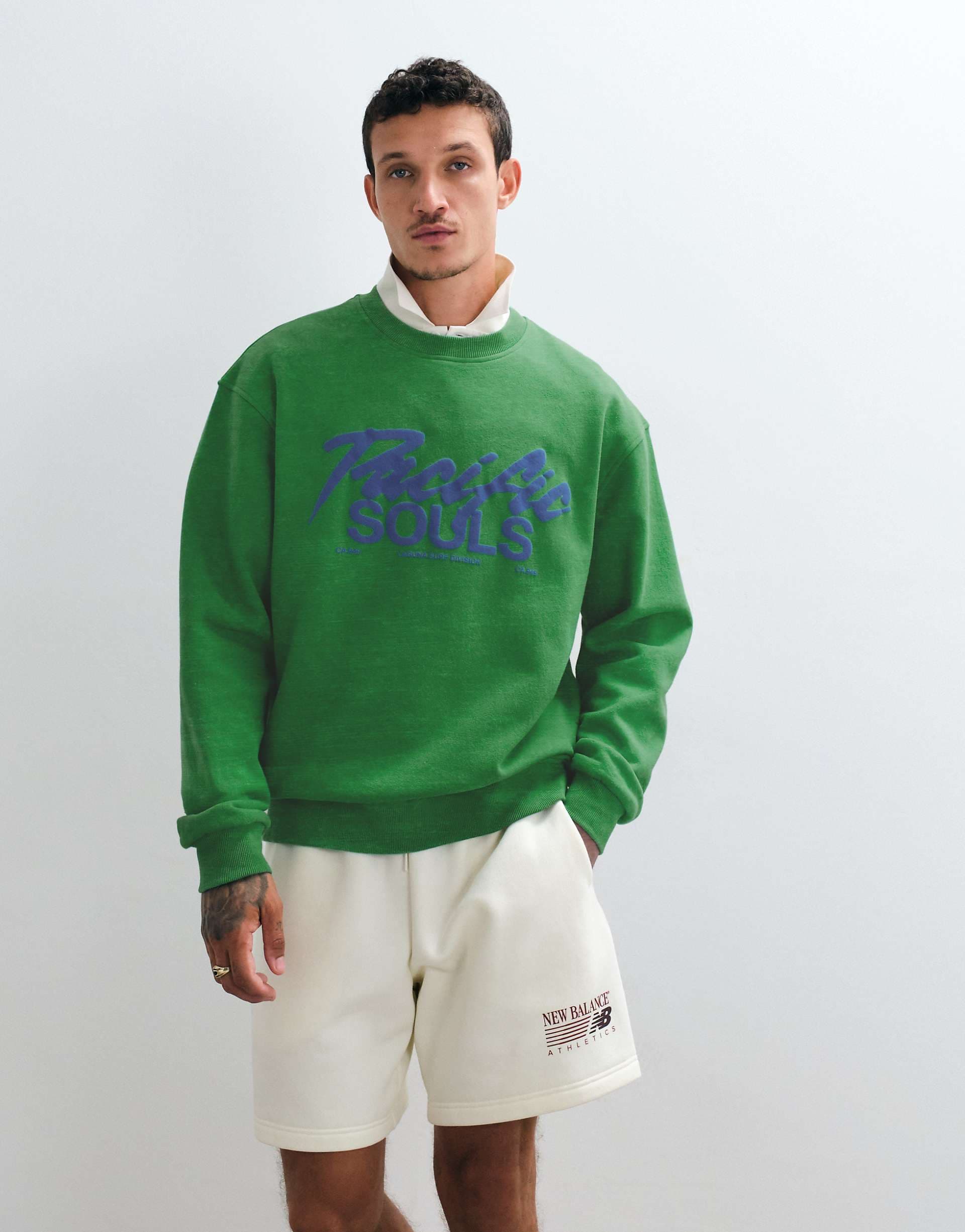 ASOS DESIGN relaxed crew with contrast puff print in green
