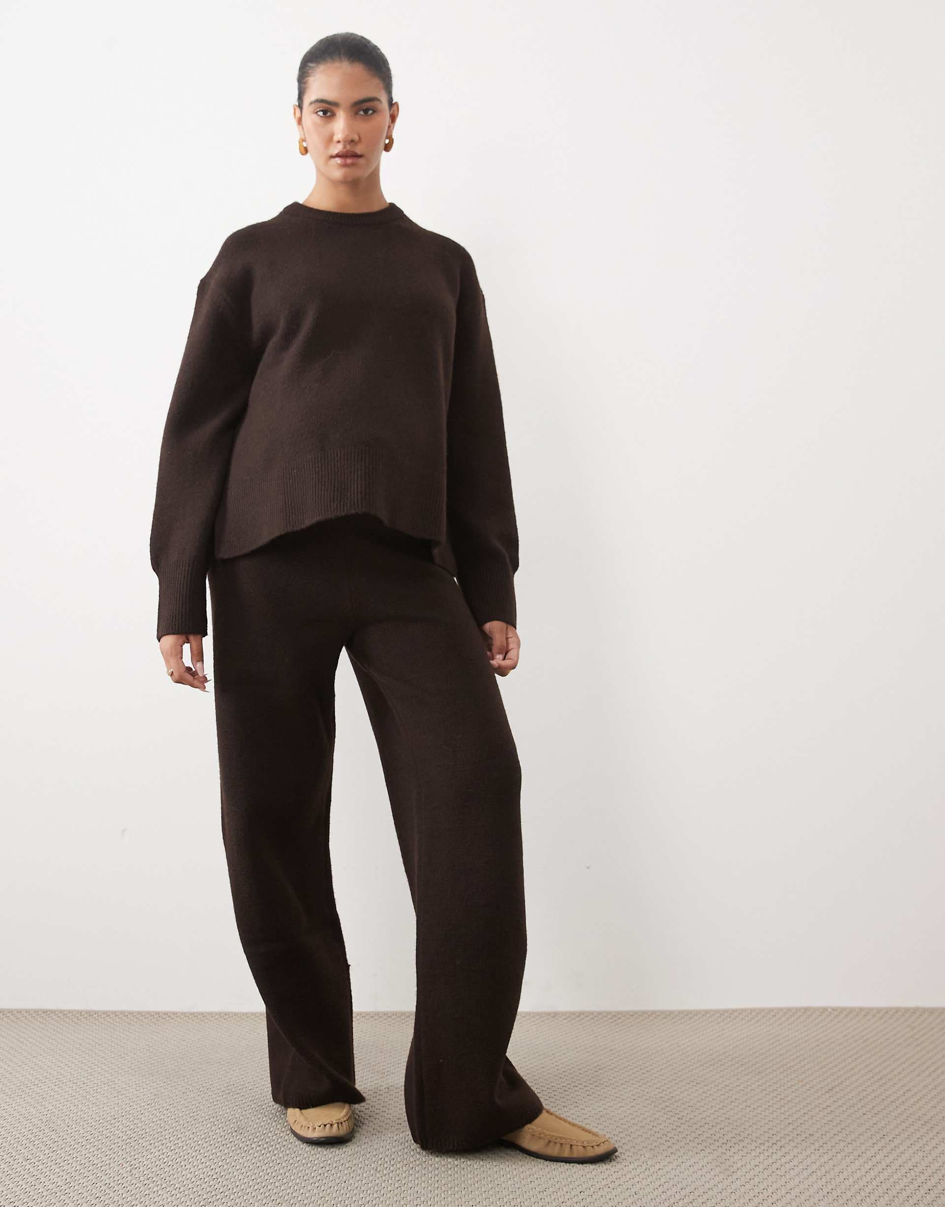 ASOS DESIGN Maternity wide leg pants in chocolate - part of a set