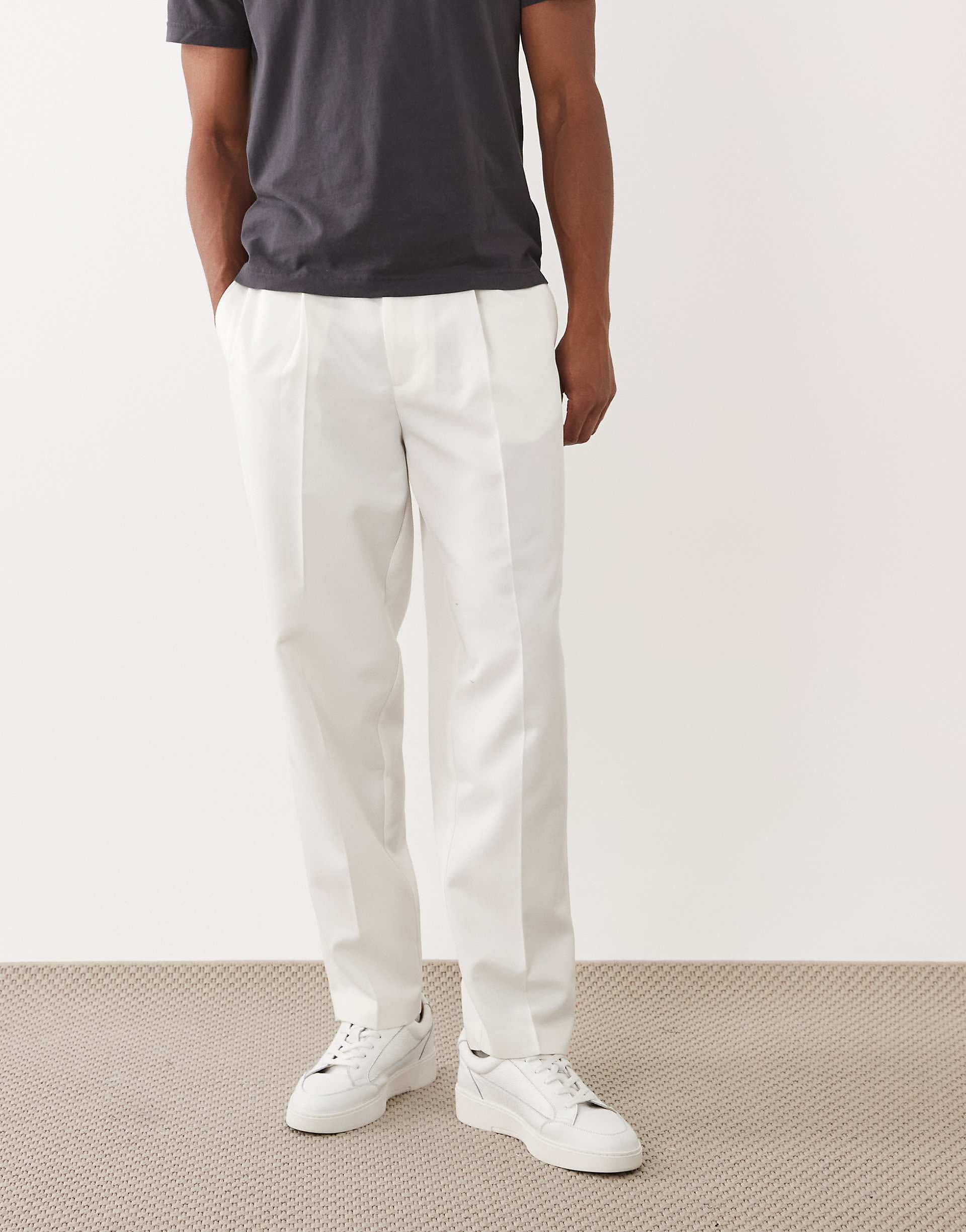 ASOS DESIGN tailored pleated oversized tapered pants in white