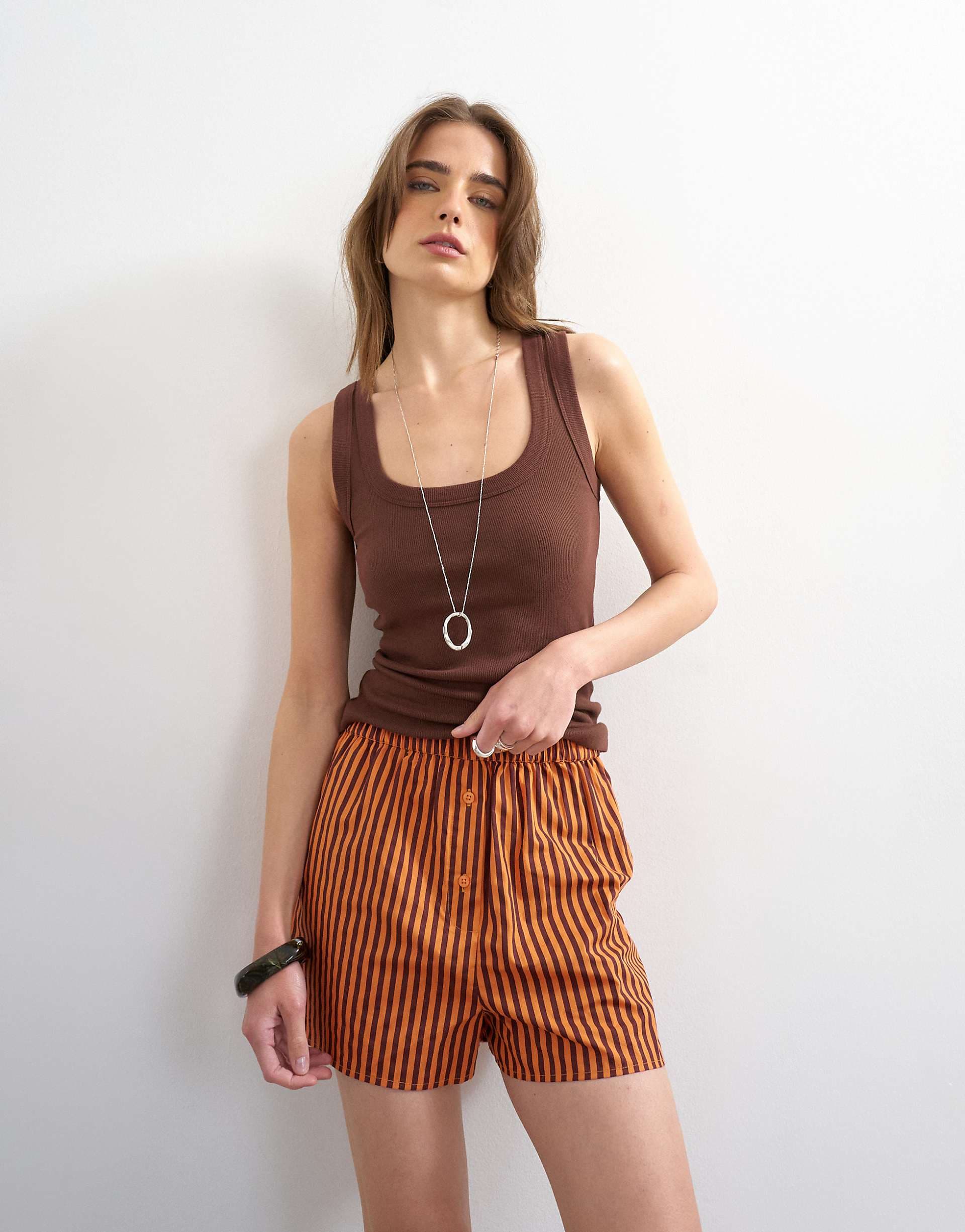 Topshop striped boxer shorts in orange