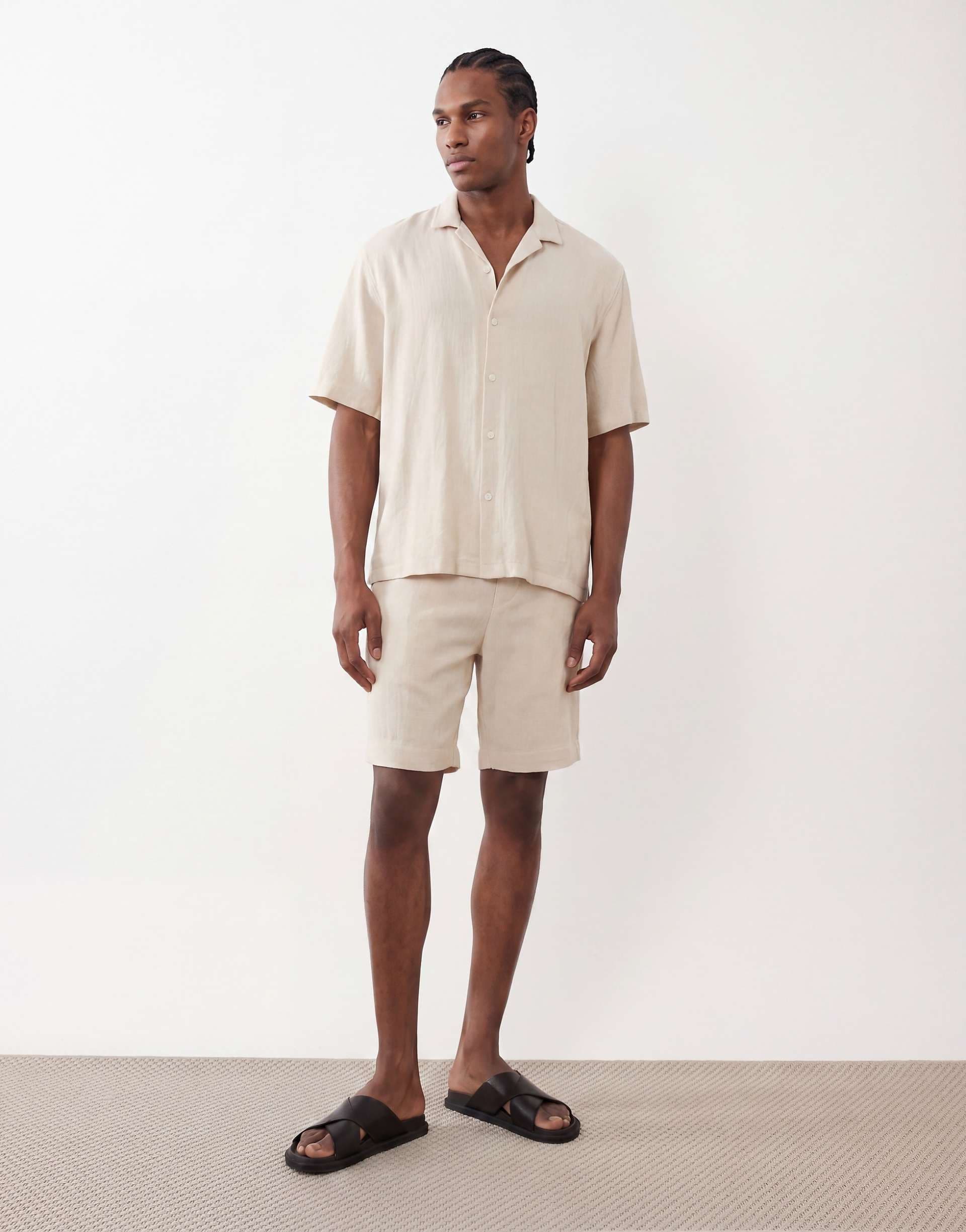 Selected textured shorts in beige - part of a set