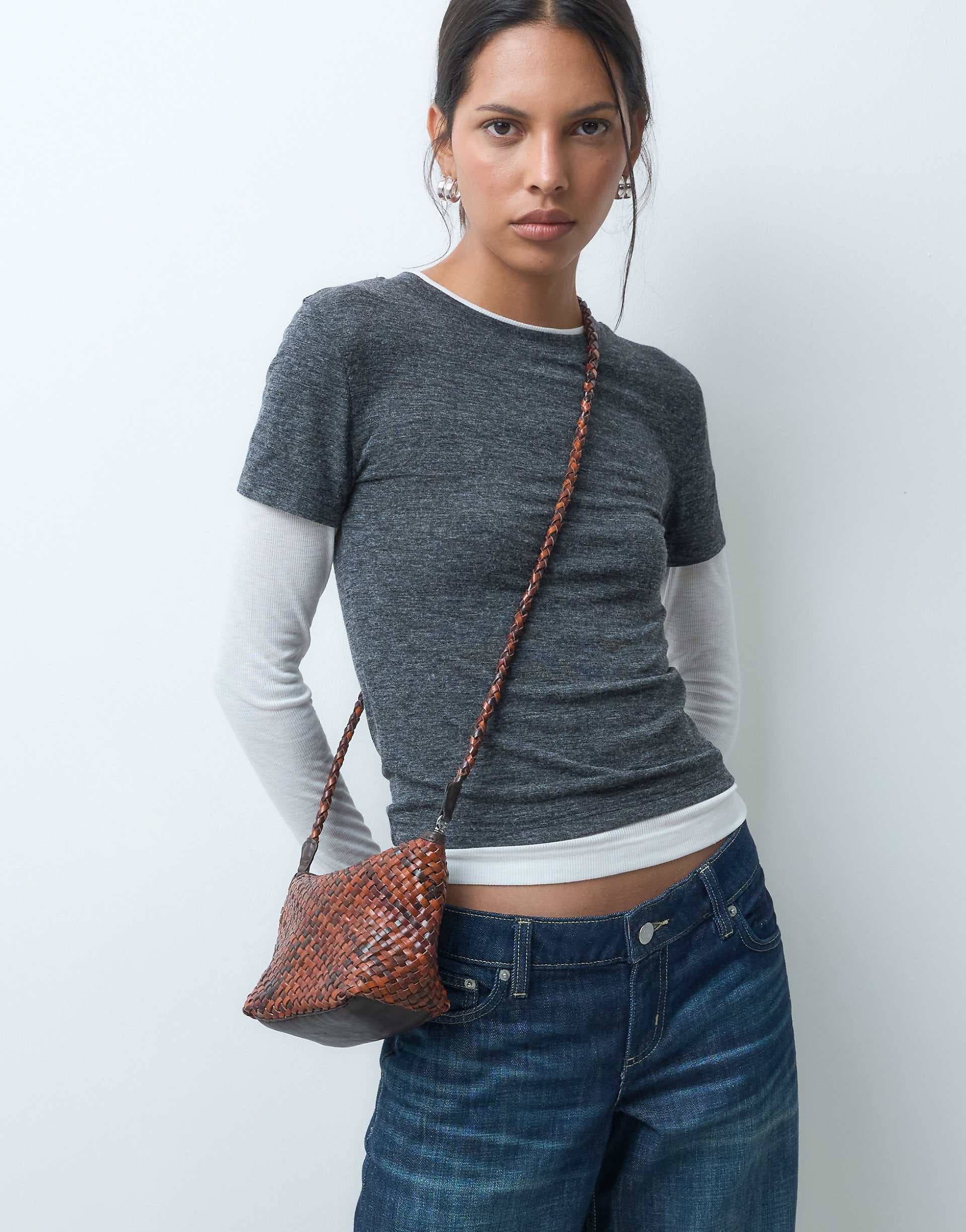 ASOS DESIGN woven two tone flap top mini crossbody bag
