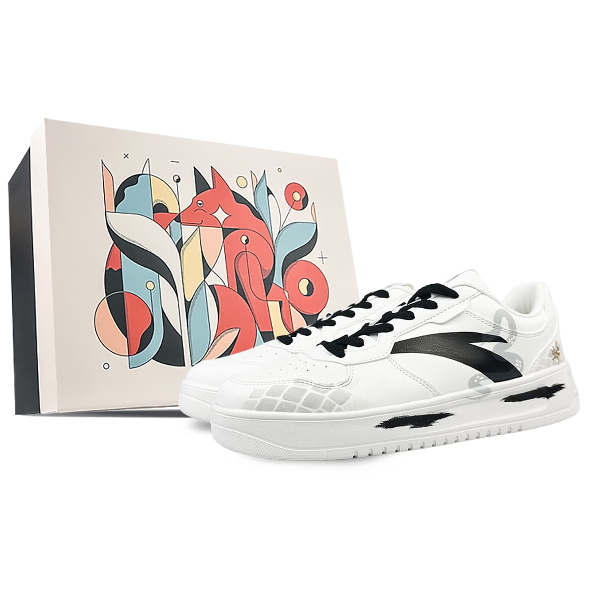 Anta Lifestyle Series Gift Box Edition Minimalist Trendy Graffiti Easy Comfortable Anti-Slip Wear-Resistant Lightweight Low-Top Sneakers Women's White Black