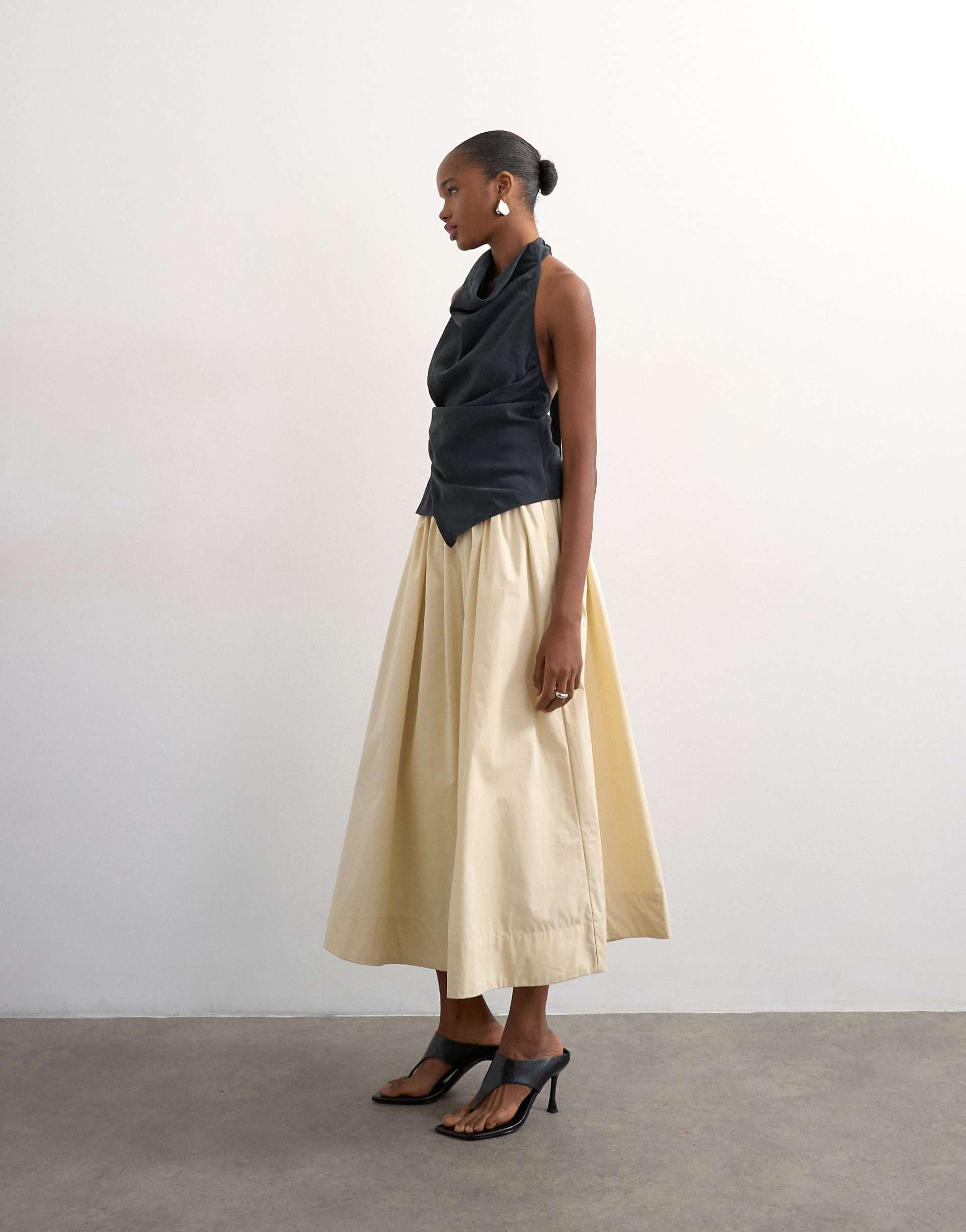 Topshop drop waist saloon maxi skirt in buttermilk