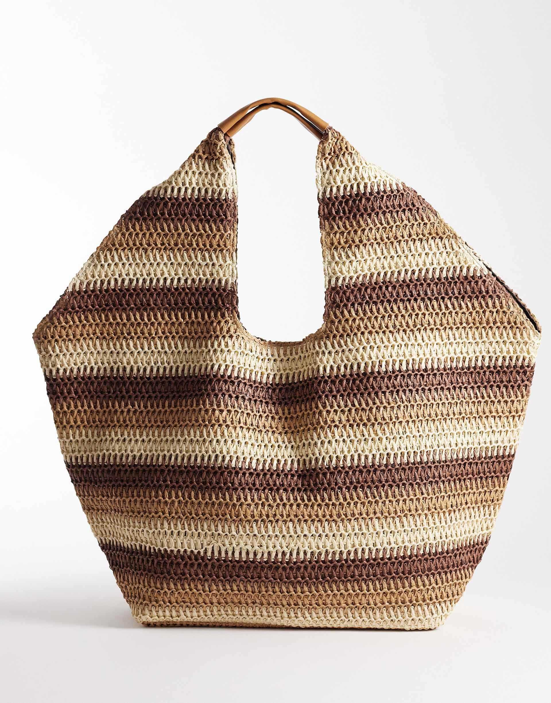 South Beach oversized landscape shoulder tote in neutral stripes