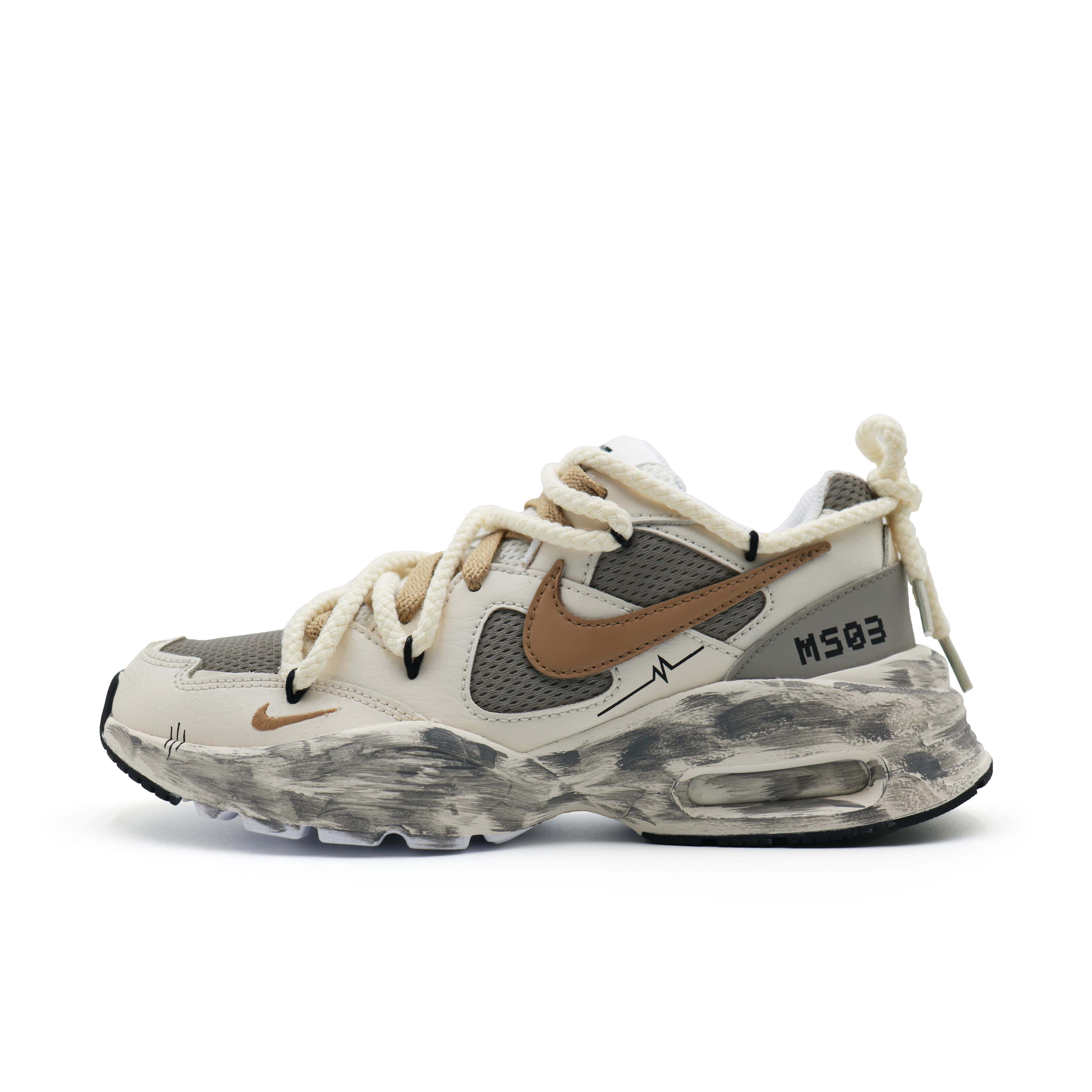 Custom Sneakers Nike Air Max Fusion Meteorite Latte Classic Retro American Streetwear Trendy Versatile Maillard Air Cushion Shock-Absorbing Slip-Resistant Wear-Resistant Low-Top Running Shoes Unisex Off-White