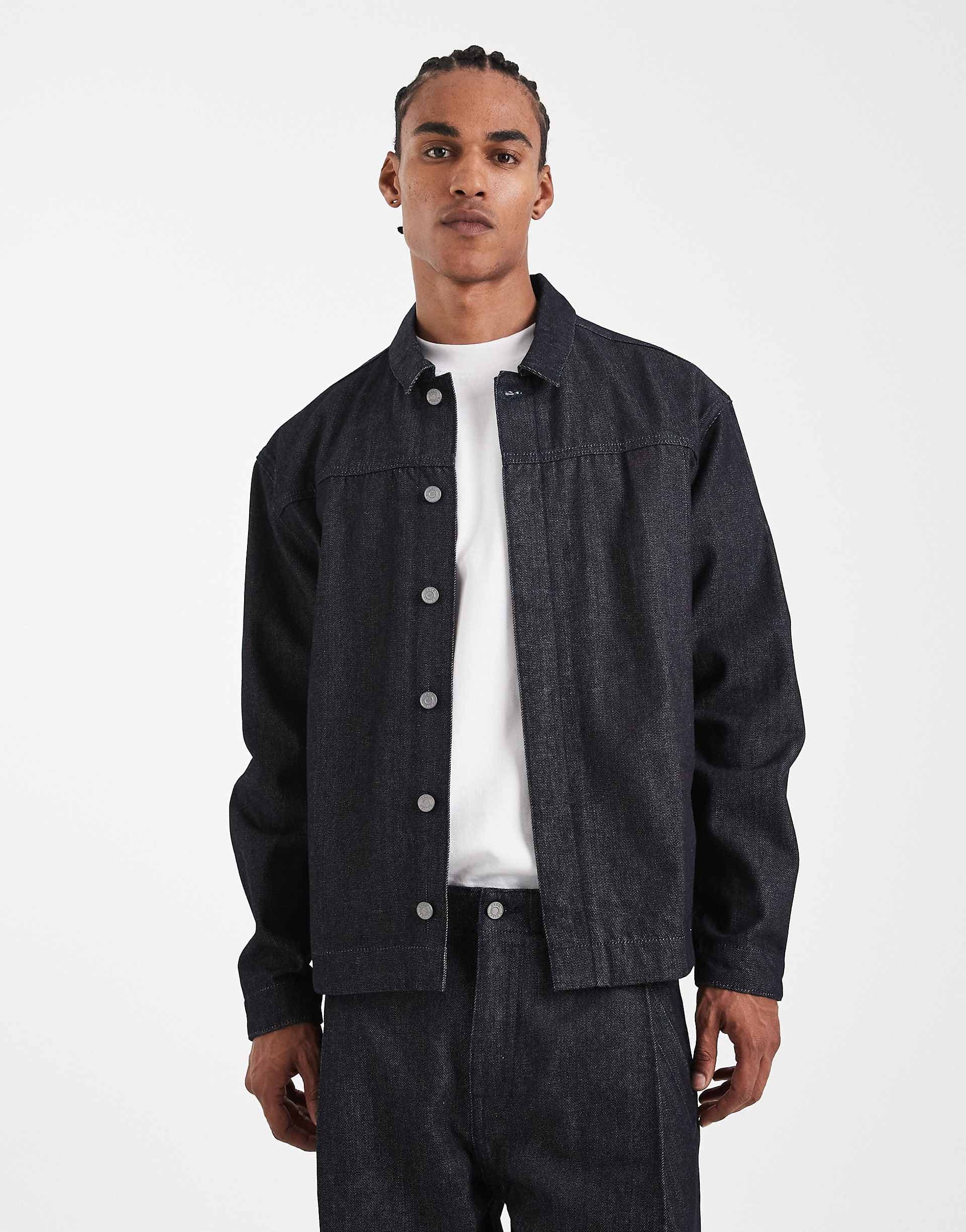 ASOS DESIGN Circular Design Collection heavyweight harrington denim jacket in indigo - part of a set