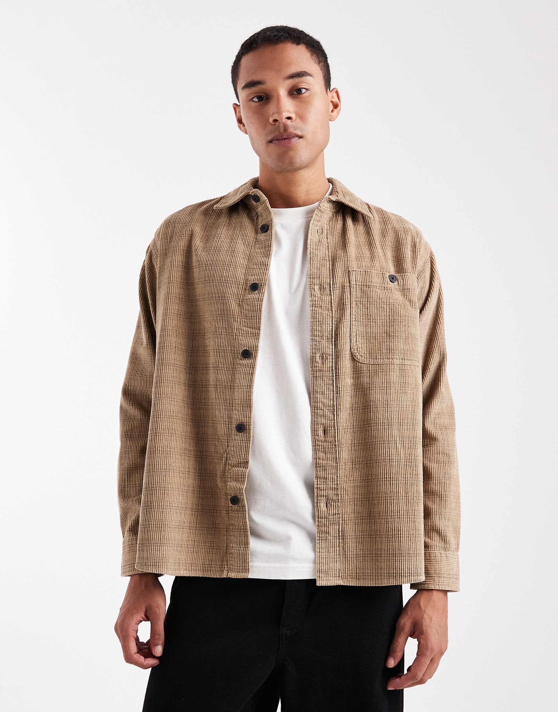 ONLY & SONS corduroy overshirt in beige plaid