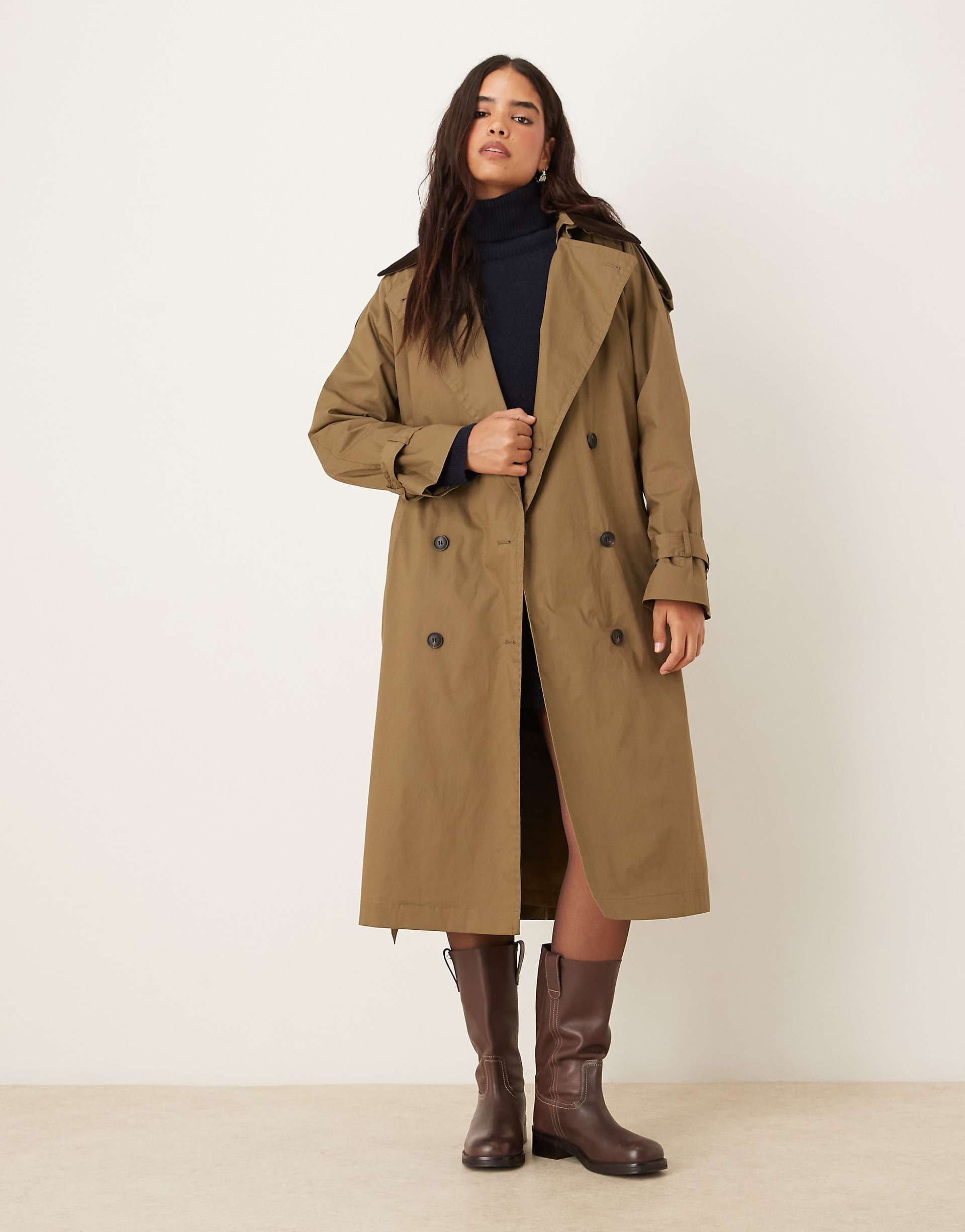 Mango 100% cotton contrast collar trench coat in tan