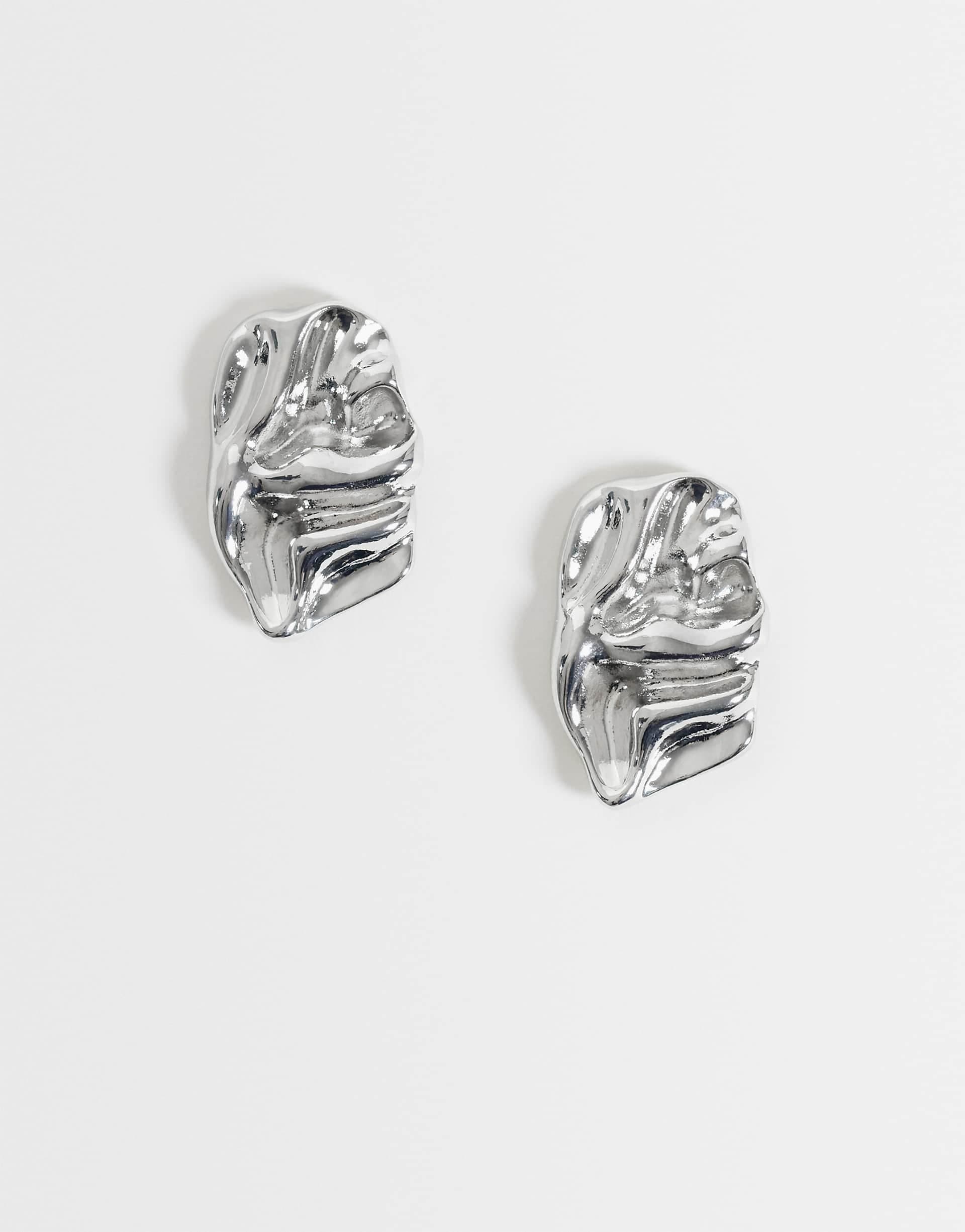 DesignB London sculpted stud earrings in silver