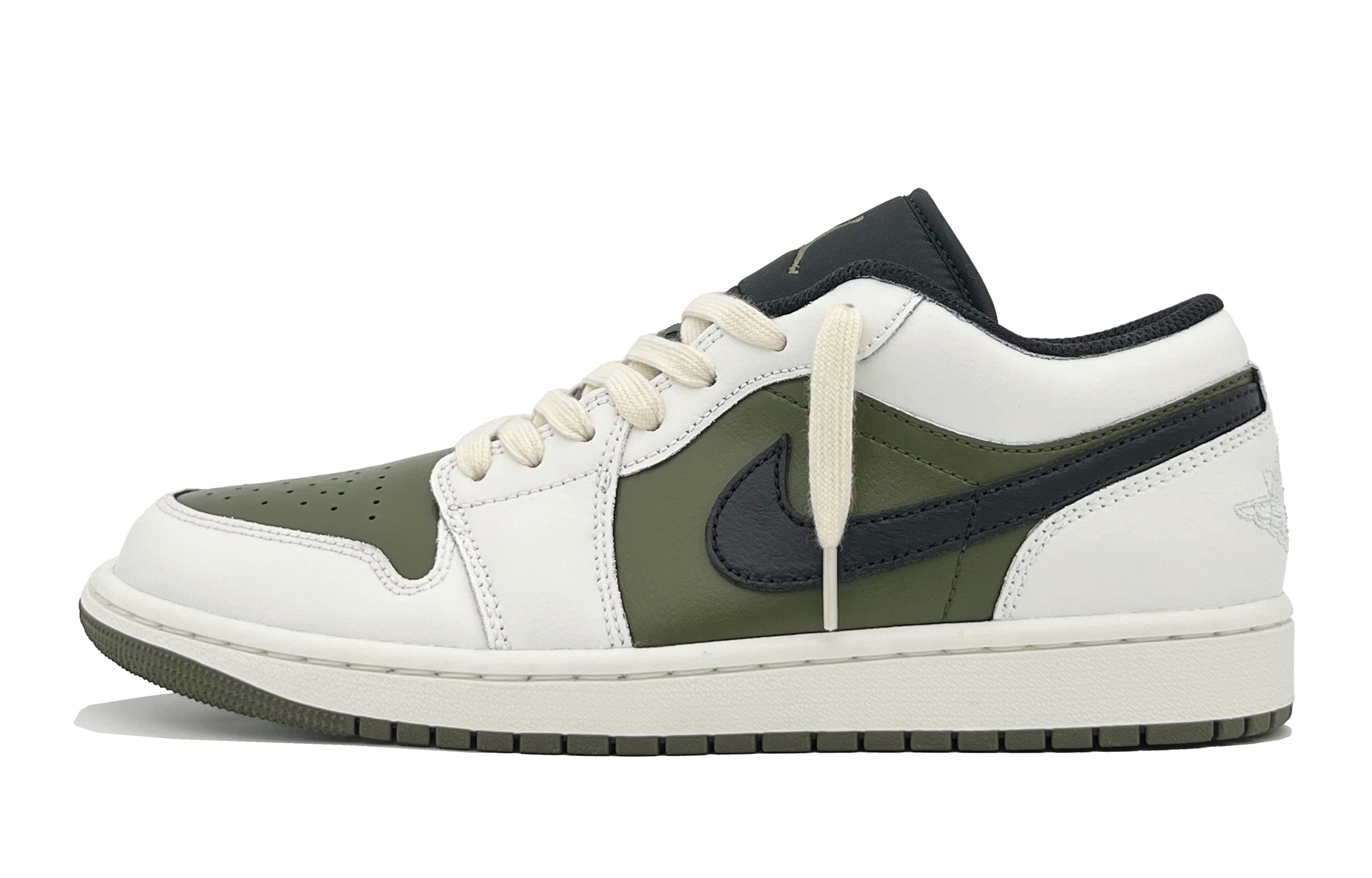 Jordan Air Jordan 1 Deep In The Forest Anti-Slip Wear-Resistant Low-Top Vintage Basketball Shoes Unisex Beige Green