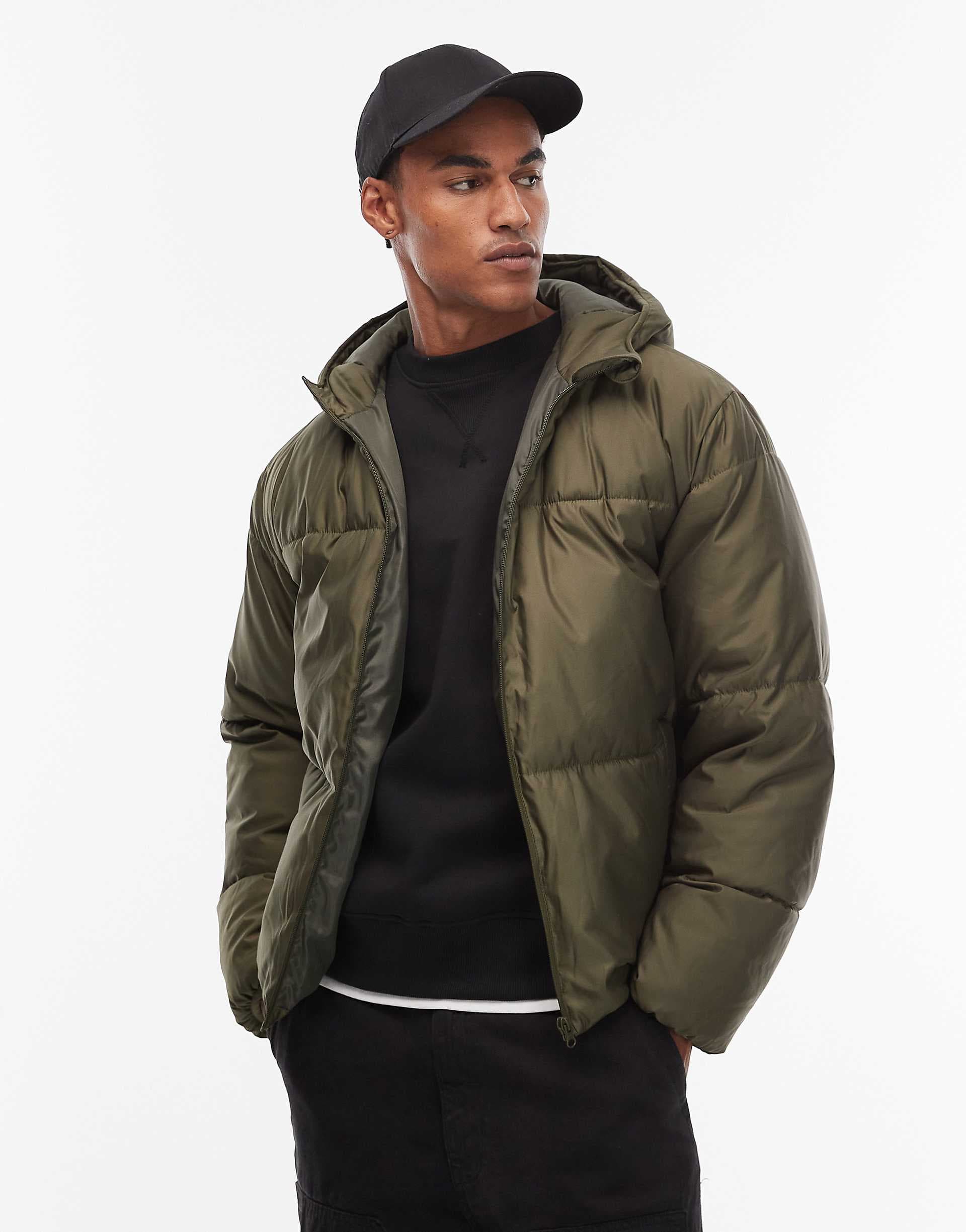 ASOS DESIGN peakMAX™ puffer jacket in khaki green