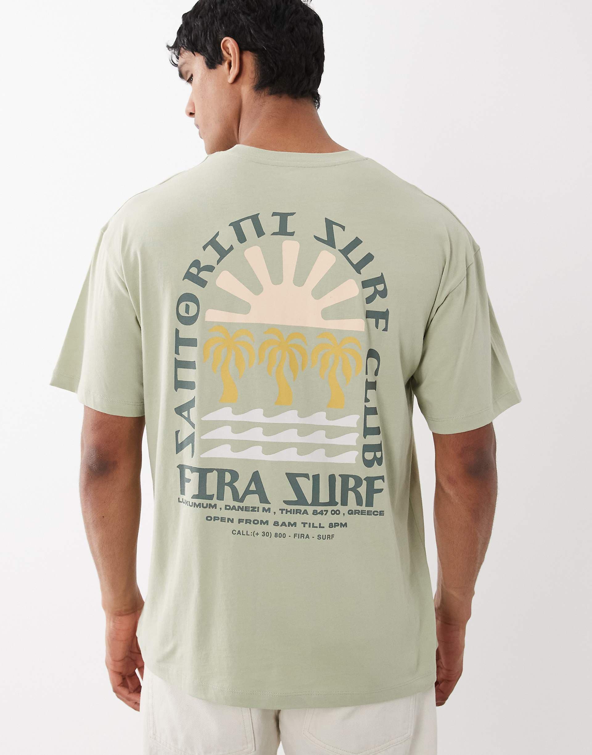 Jack & Jones surf club back print T-shirt in sage green