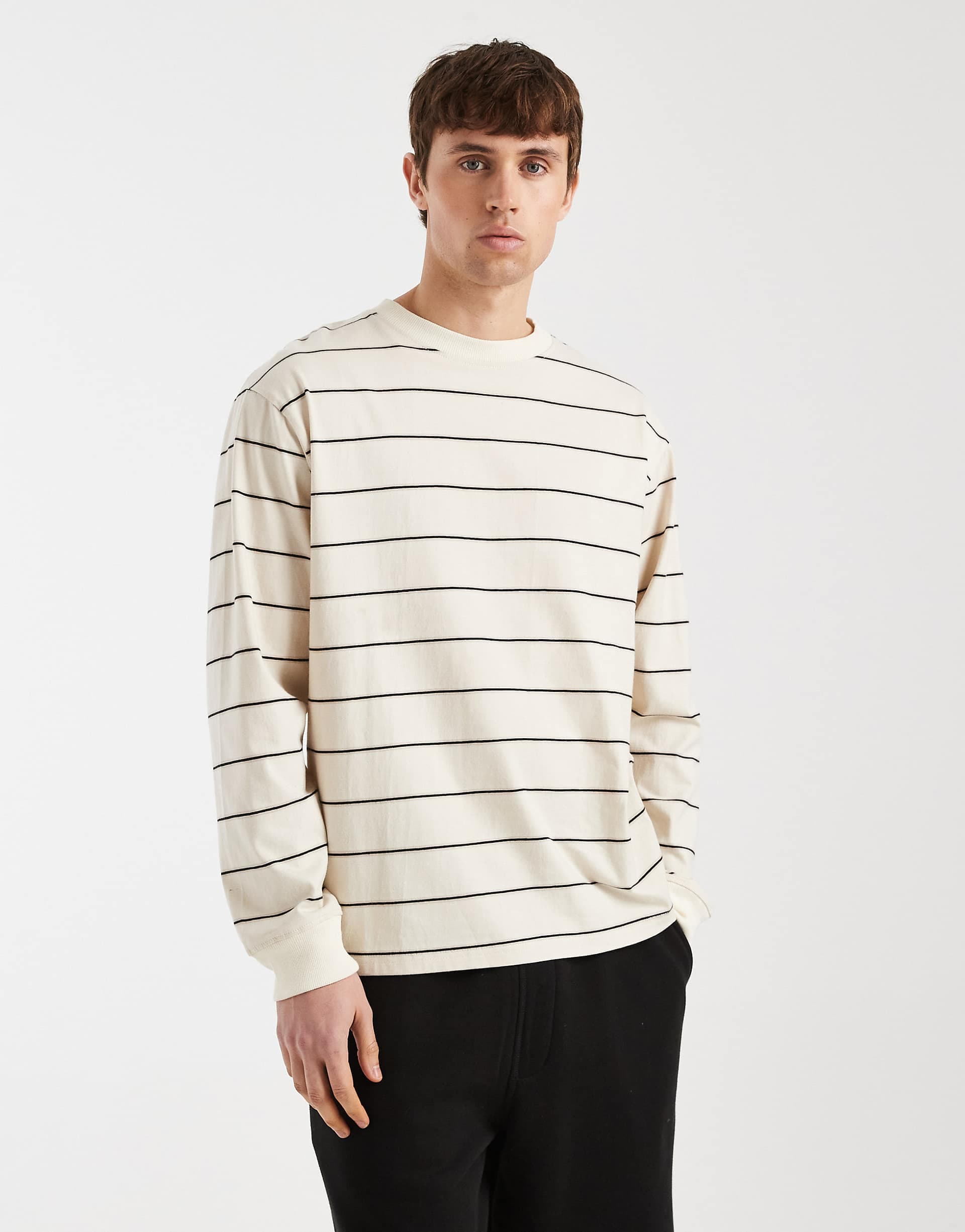 Redefined Rebel Titus striped long sleeve T-shirt in off white