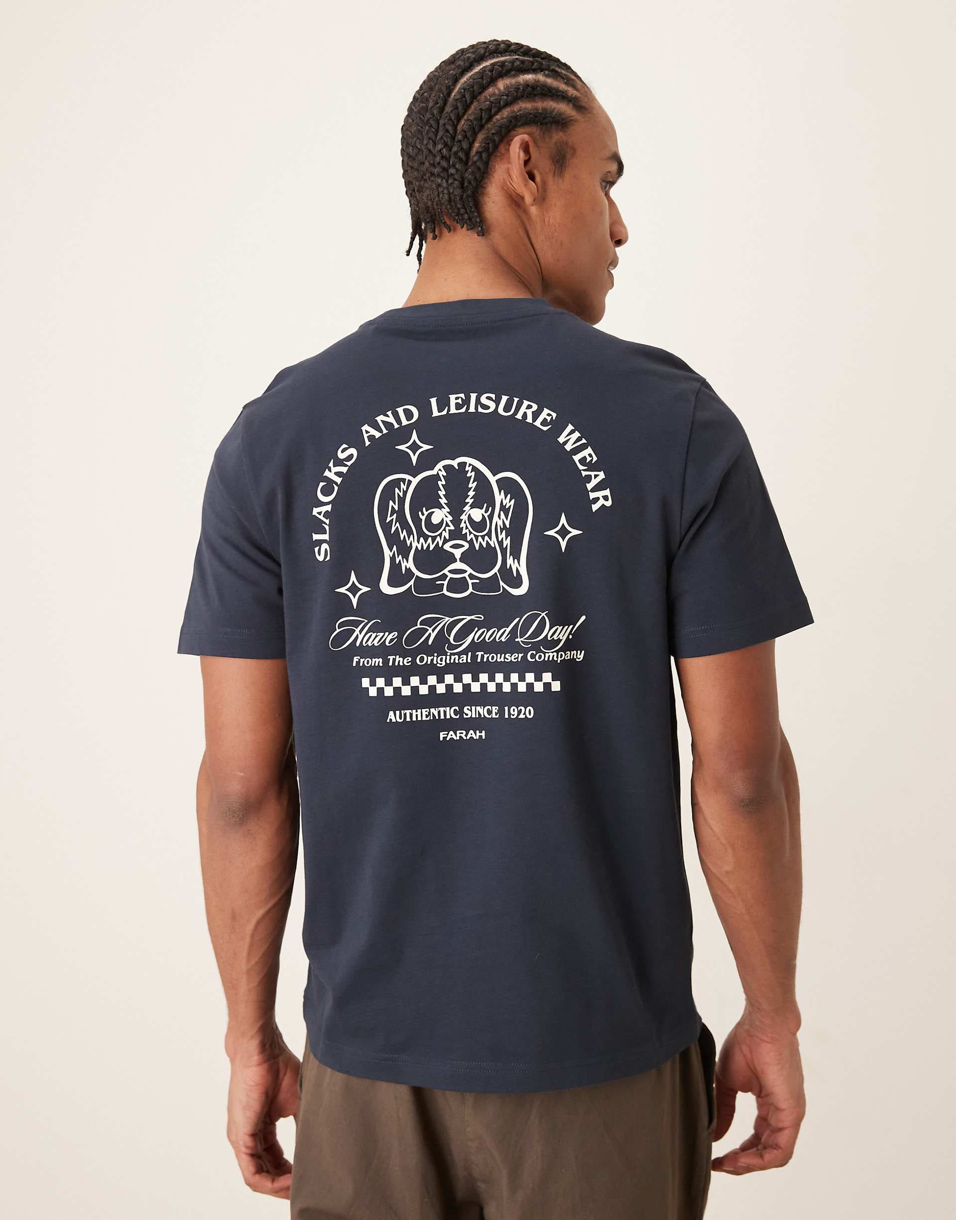 Farah Byron short sleeve graphic T-shirt with back print in navy